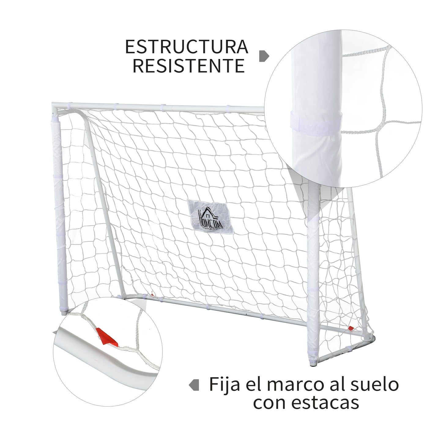 HOMCOM Portería de Fútbol Puerta de Fútbol con Soporte de Metal y Red para Entrenamiento de Fútbol en Jardín Aire Libre 186x62x123 cm Blanco