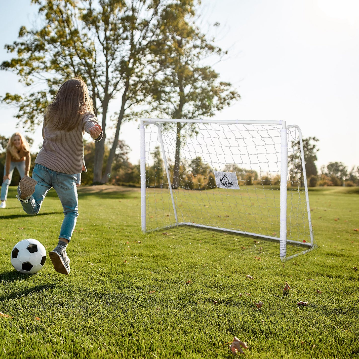 HOMCOM Portería de Fútbol Puerta de Fútbol con Soporte de Metal y Red para Entrenamiento de Fútbol en Jardín Aire Libre 186x62x123 cm Blanco