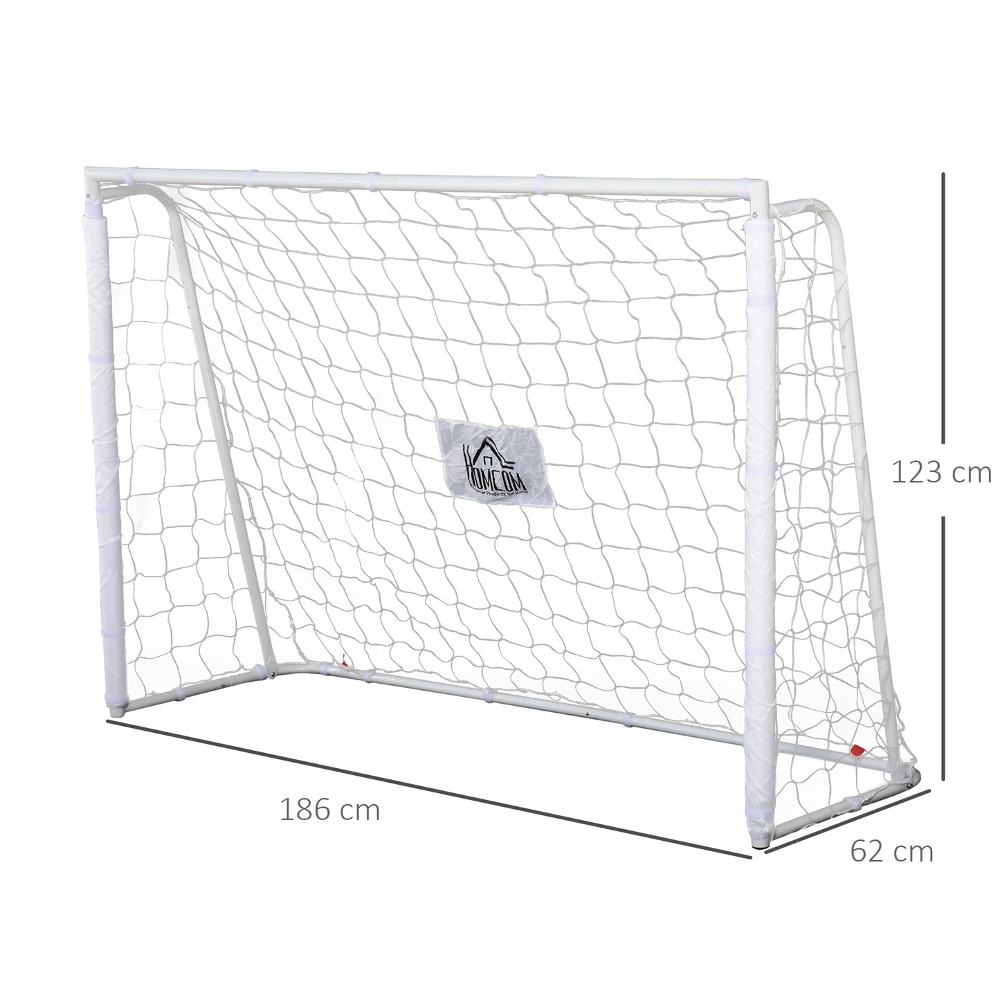 HOMCOM Portería de Fútbol Puerta de Fútbol con Soporte de Metal y Red para Entrenamiento de Fútbol en Jardín Aire Libre 186x62x123 cm Blanco