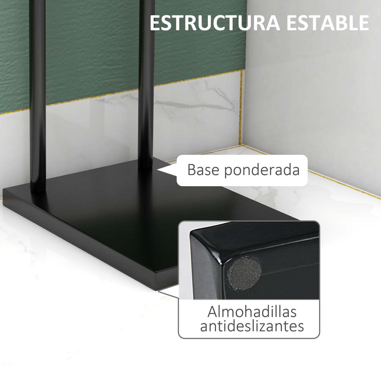 HOMCOM Toallero de Pie de 2 Niveles Toallero Escalera con 2 Barras y Marco Metálico Toallero de Baño Moderno en Forma de L 35,5x20x78 cm Negro