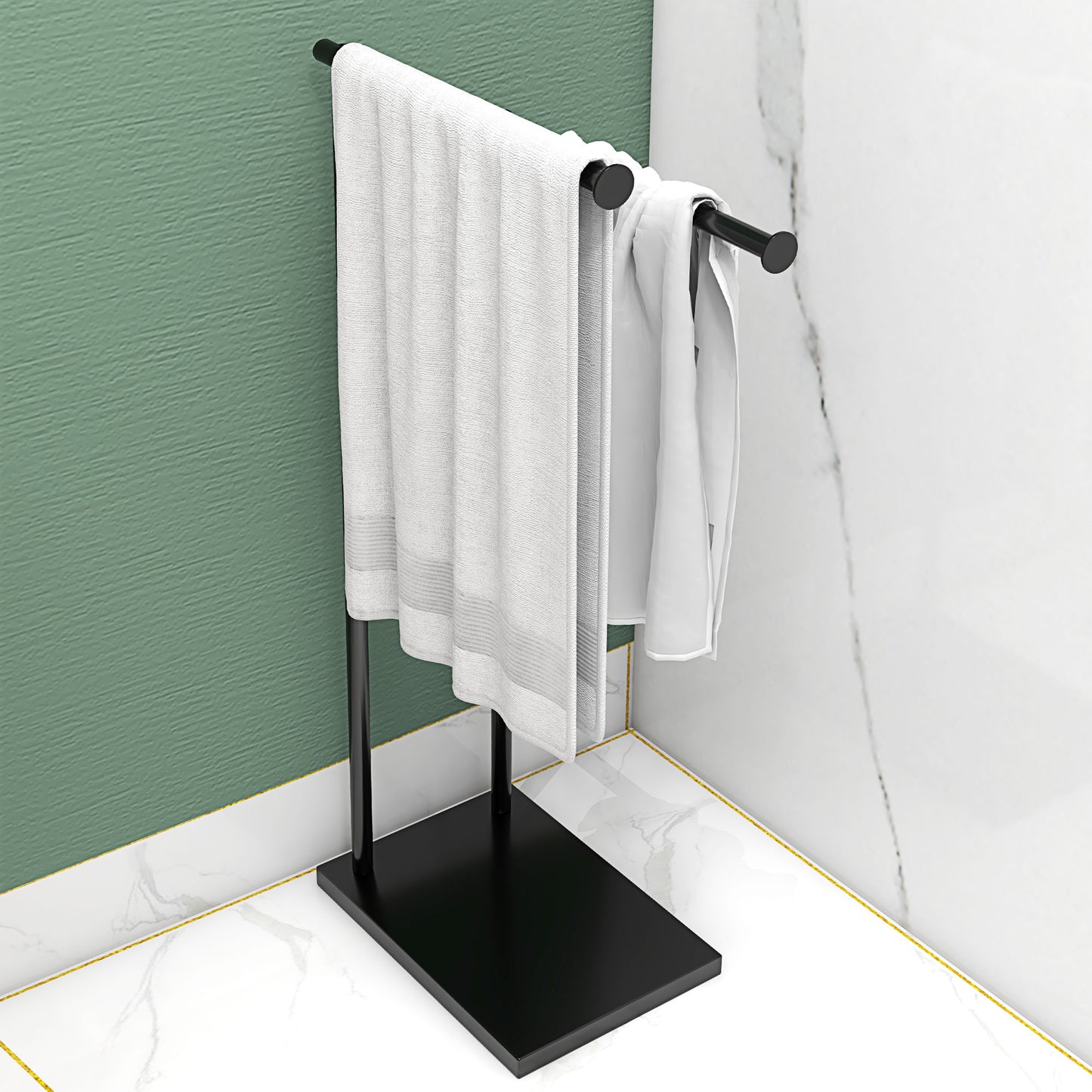 HOMCOM Toallero de Pie de 2 Niveles Toallero Escalera con 2 Barras y Marco Metálico Toallero de Baño Moderno en Forma de L 35,5x20x78 cm Negro