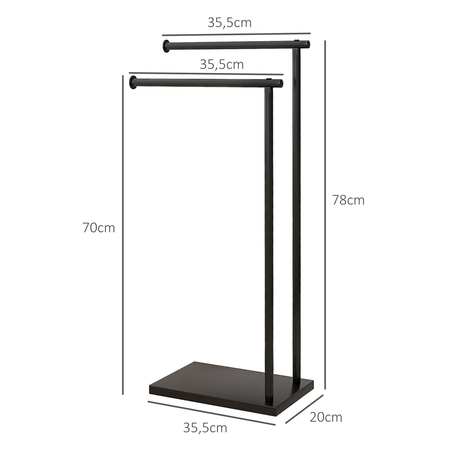 HOMCOM Toallero de Pie de 2 Niveles Toallero Escalera con 2 Barras y Marco Metálico Toallero de Baño Moderno en Forma de L 35,5x20x78 cm Negro