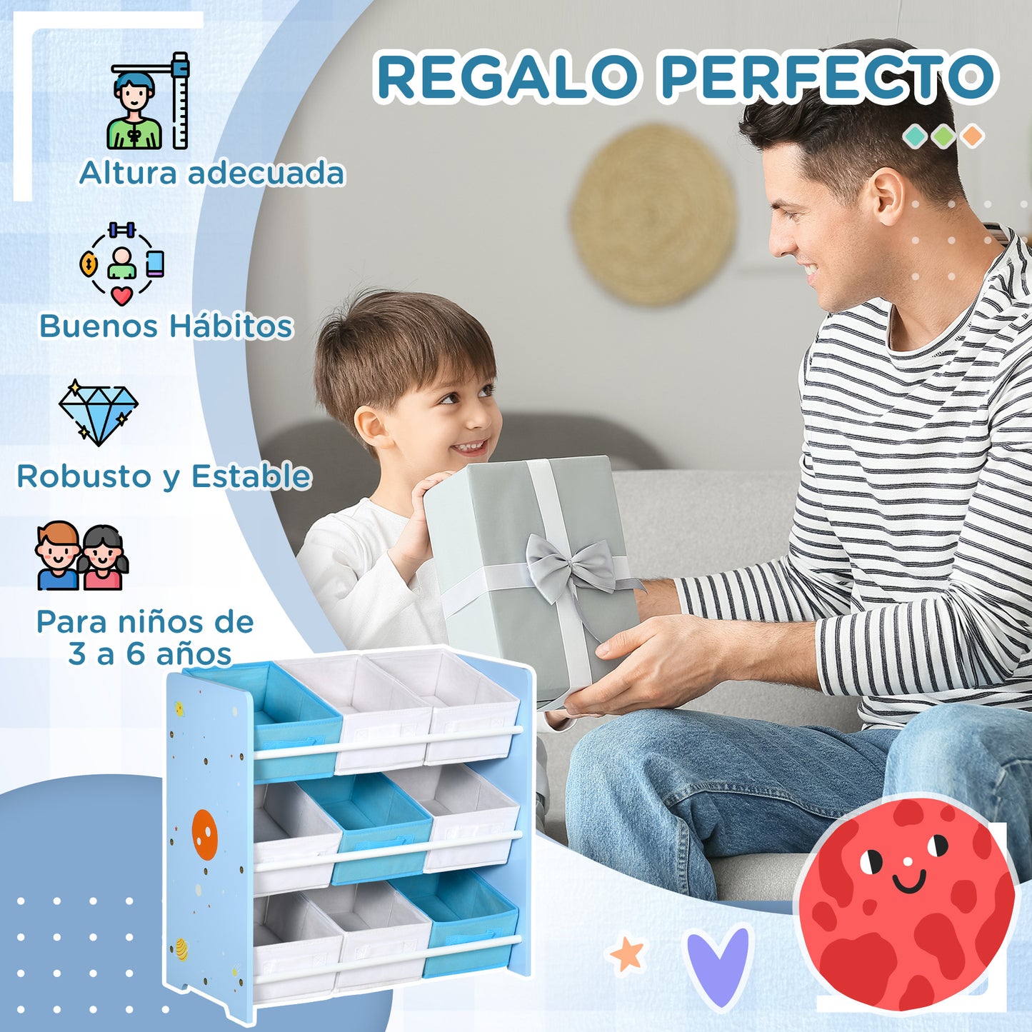 ZONEKIZ Estantería Infantil con 9 Cajas de Tela no Tejida Extraíbles Organizador de Juguetes para Dormitorio Guardería 63x30x60 cm Azul