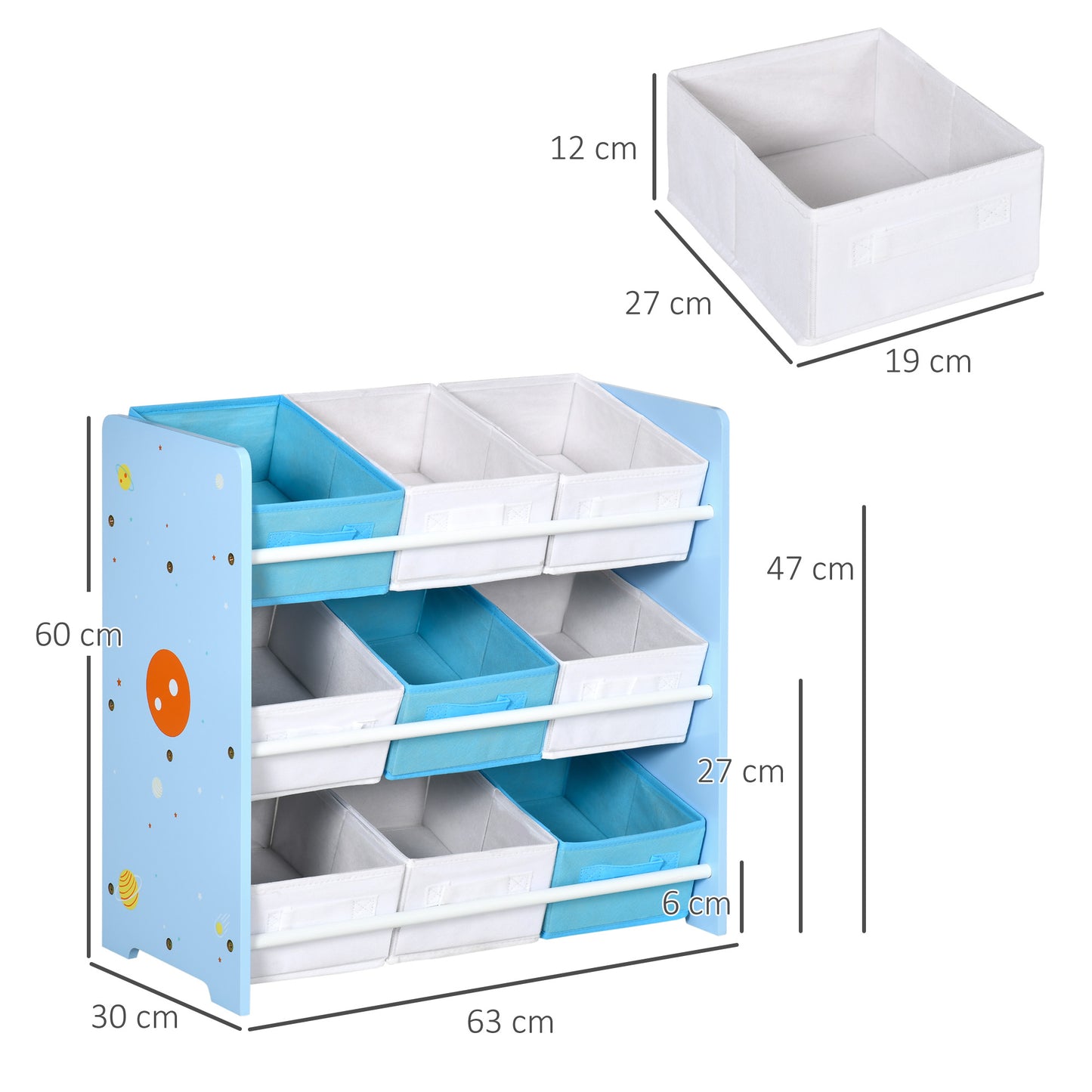 ZONEKIZ Estantería Infantil con 9 Cajas de Tela no Tejida Extraíbles Organizador de Juguetes para Dormitorio Guardería 63x30x60 cm Azul