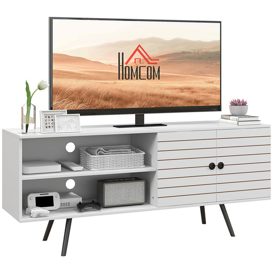 HOMCOM Mueble de TV para Salón Mesa para Televisores de 65 Pulgadas Mueble para TV Moderno con 2 Estantes Abiertos y 1 Estante Ajustable 145x38x65 cm Blanco