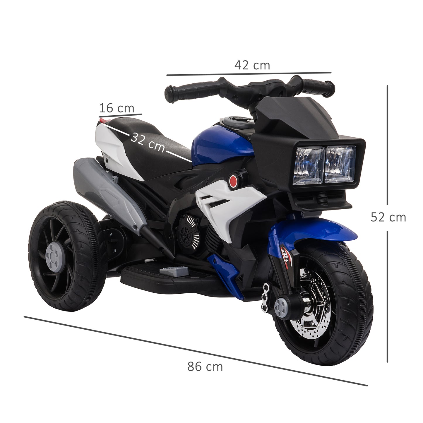 HOMCOM Moto Eléctrica para Niños de +3 Años Moto de Batería 6V con Luces Música Bocina Neumáticos Anchos Moto para Niños con Velocidad 3 km/h Azul y Negro