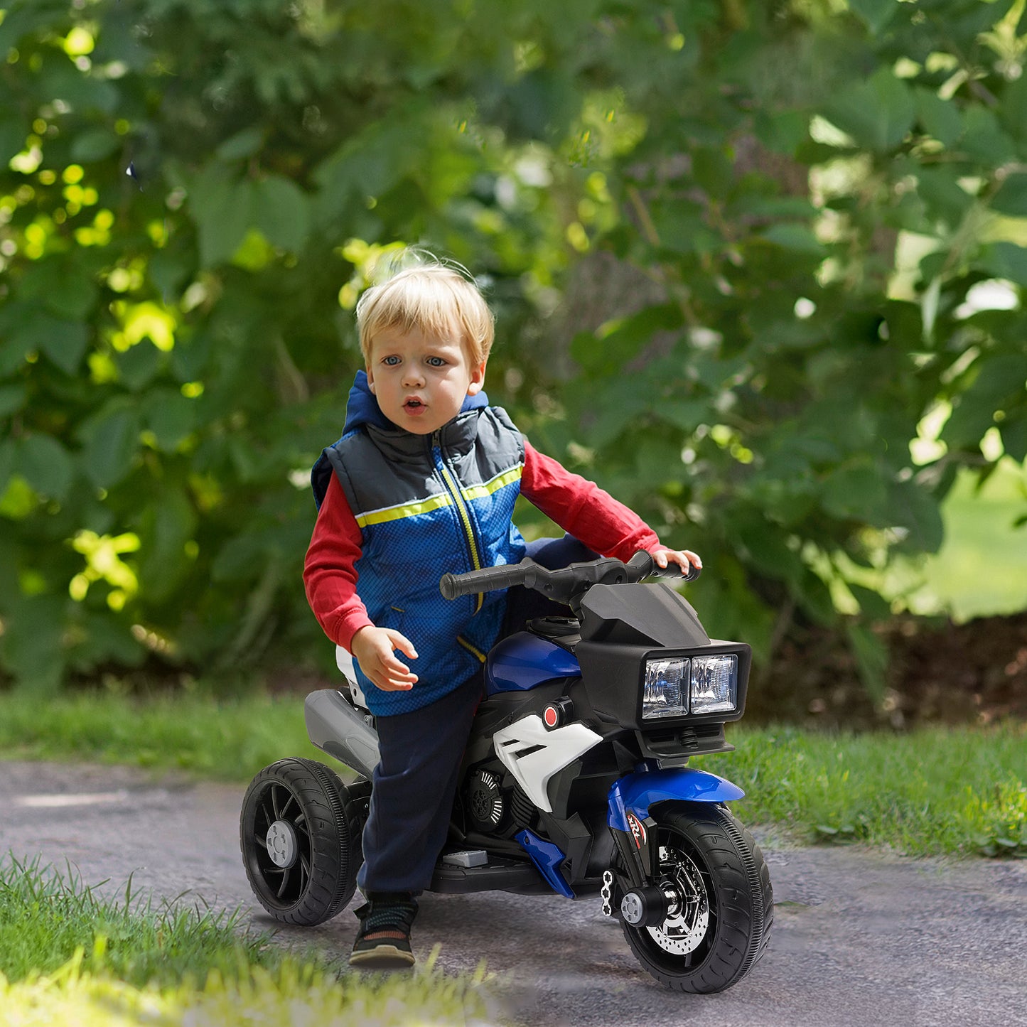 HOMCOM Moto Eléctrica para Niños de +3 Años Moto de Batería 6V con Luces Música Bocina Neumáticos Anchos Moto para Niños con Velocidad 3 km/h Azul y Negro