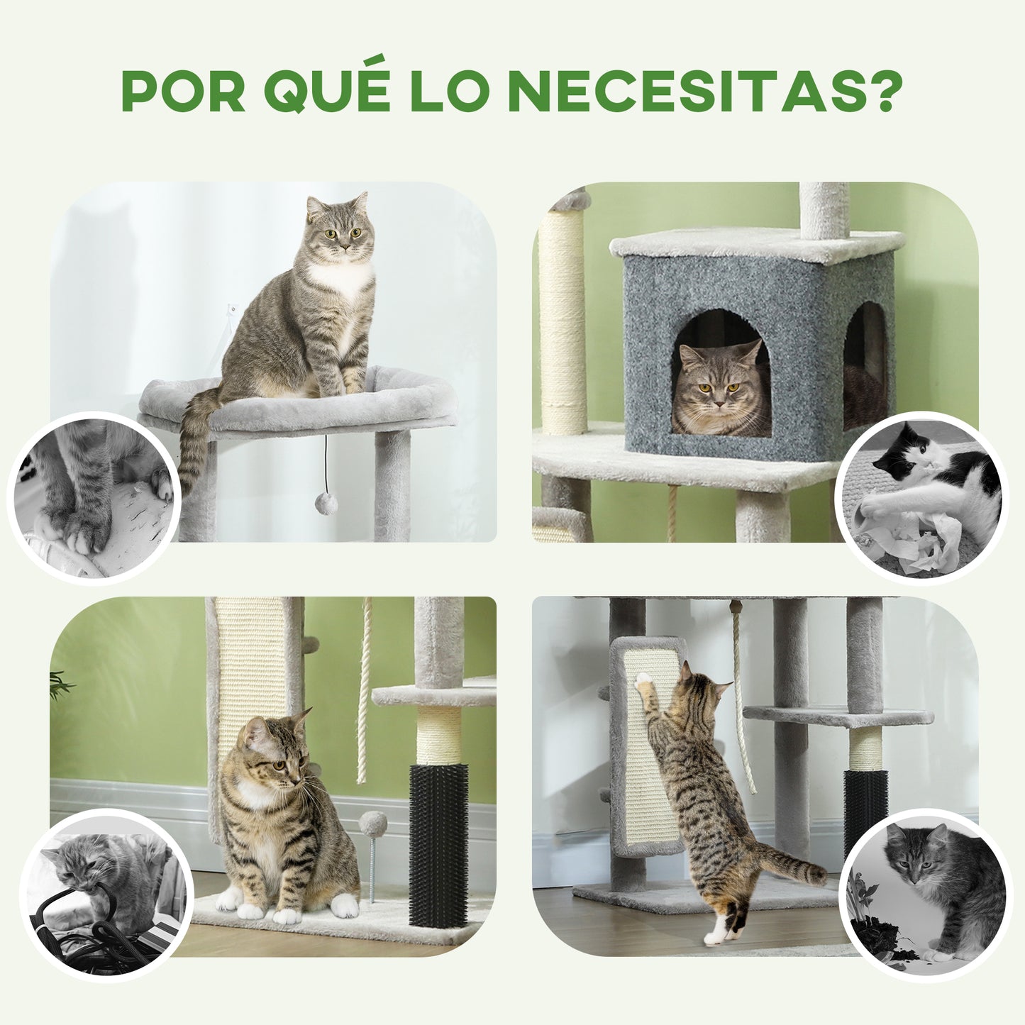 PawHut Árbol Rascador para Gatos Altura 132 cm Árbol para Gatos Torre para Gatos con Plataformas Poste con Cepillo Bolas Colgantes y Almohadilla para Rascar Gris Claro