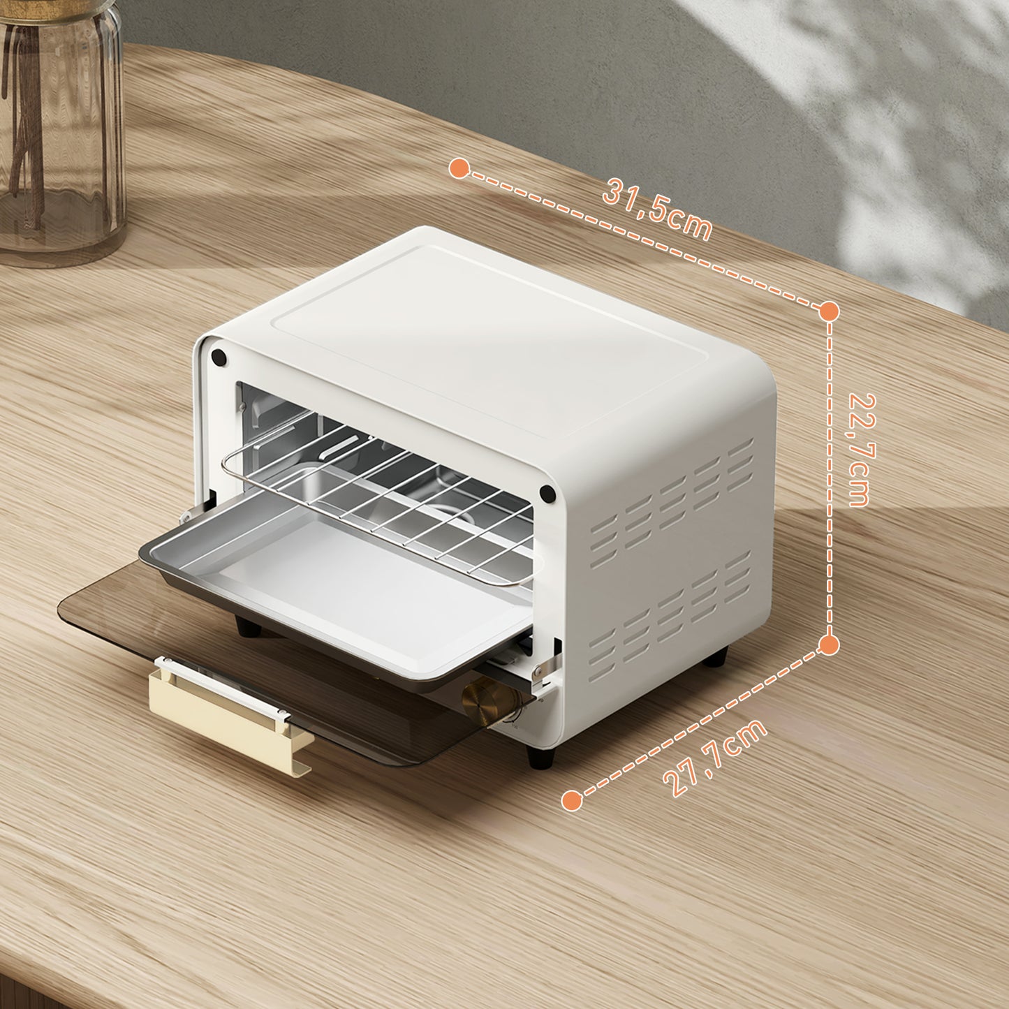 HOMCOM Horno Eléctrico de Sobremesa Horno Sobremesa de 12L 750W Horno Eléctrico con Puerta de Vidrio Temporizador y Temperatura Ajustables hasta 230℃ Blanco