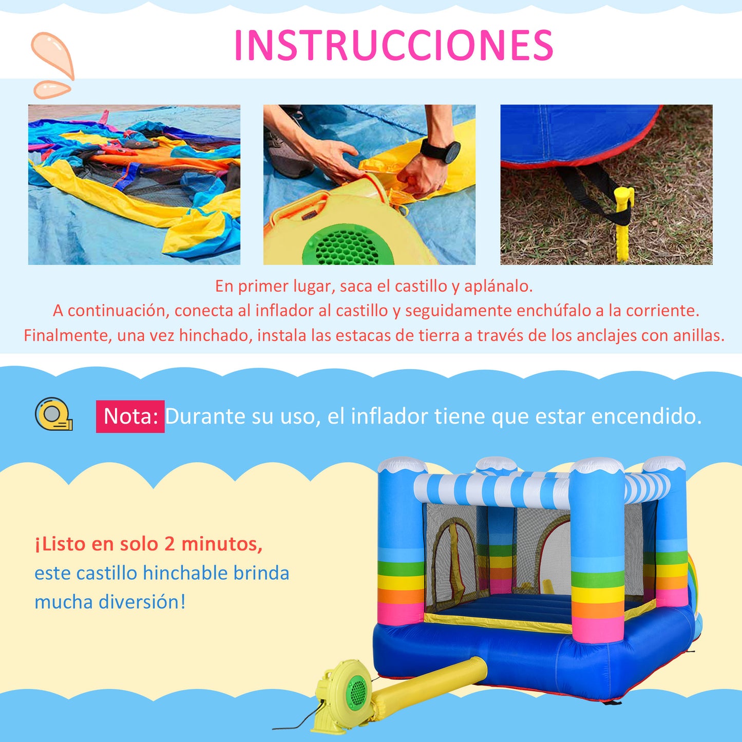 Outsunny Castillo Hinchable con Cama de Salto y Piscina para Niños de +3 Años Incluye Inflador y Bolsa de Transporte para Interior Exterior 280x170x155 cm Multicolor