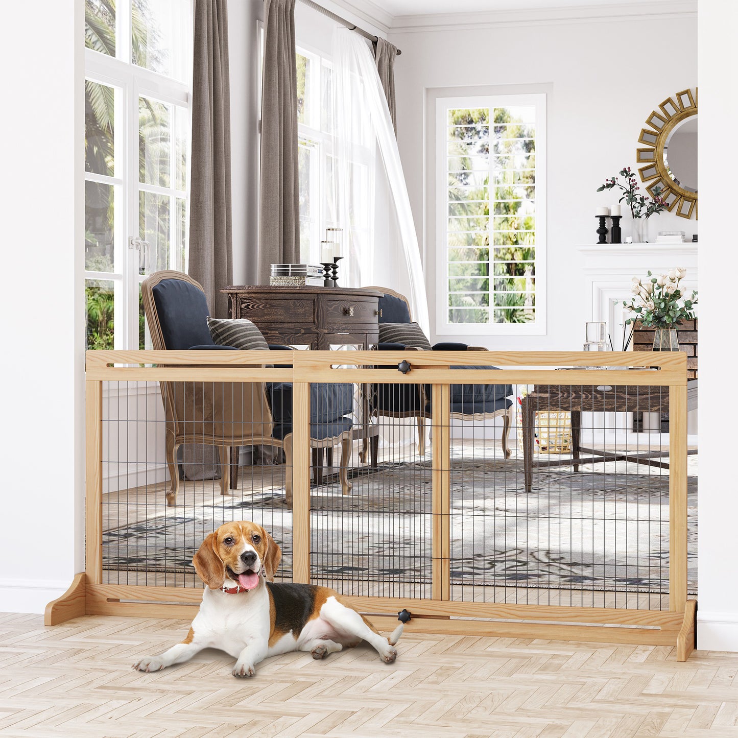 PawHut Barrera de Seguridad para Perros Extensible Barrera para Perros en Casa de Madera para Puerta Escalera Pasillo 104-183x36x69 cm Natural