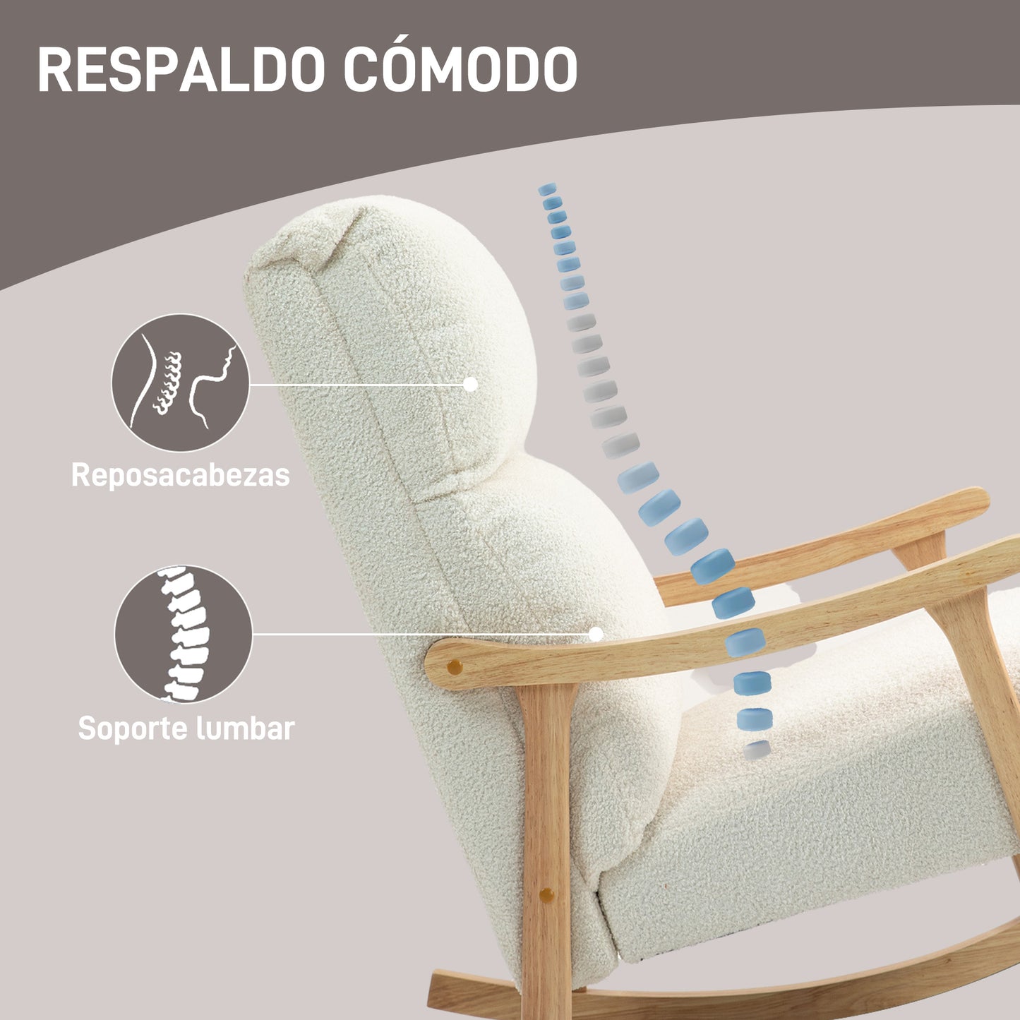 HOMCOM Mecedora de Borreguito Moderna Silla Mecedora con Patas y Reposabrazos de Madera de Haya Respaldo Alto Mecedora para Lactancia Carga 120 kg para Dormitorio Salón Crema