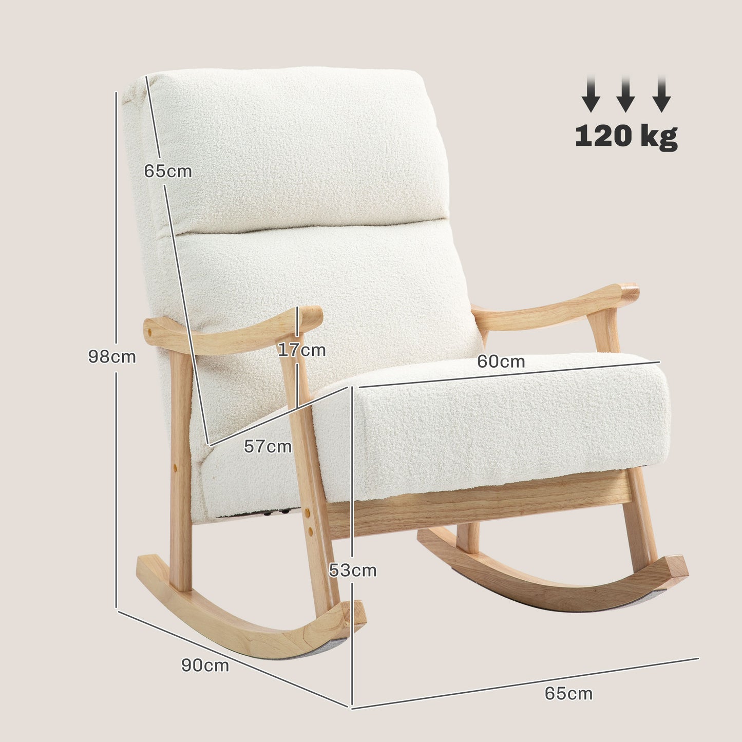 HOMCOM Mecedora de Borreguito Moderna Silla Mecedora con Patas y Reposabrazos de Madera de Haya Respaldo Alto Mecedora para Lactancia Carga 120 kg para Dormitorio Salón Crema