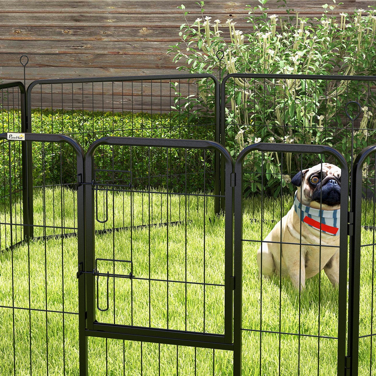 PawHut Parque para Perros de 8 Paneles 80x60 cm Cercado para Perros con Forma Personalizable Puerta Marco de Acero y 8 Anclajes de Tierra para Jardín Patio Negro