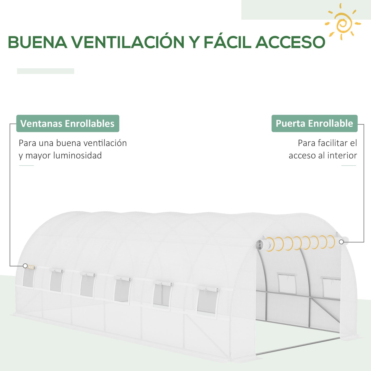 Outsunny Cubierta de Invernadero de Túnel 6x3x2 m Cubierta de Repuesto Invernadero Polietileno con 12 Ventanas y Puerta Enrollable Protección de Plantas para Jardín Blanco