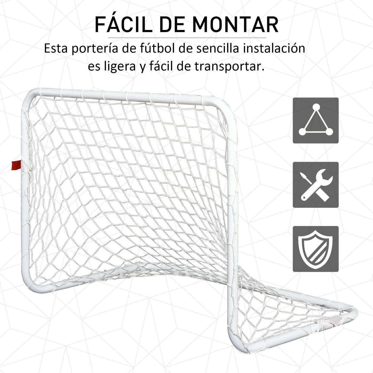 HOMCOM Set de 2 Porterías de Fútbol con Red y Balón para Niños y Adultos Juguete Deportivo para Exterior Jardín Acero y Poliéster 78x46x56 cm Blanco