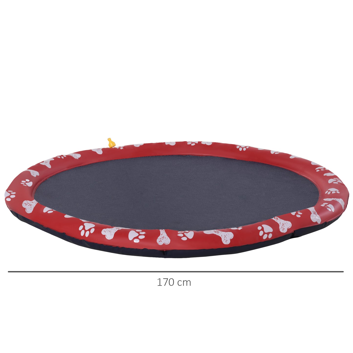 PawHut Splash Pad para Mascotas Tapete de Juegos de Agua Redondo Ø170 cm Almohadilla de Aspersor con Bonito Estampado y Superficie Antideslizante para Perros y Niños Rojo y Azul