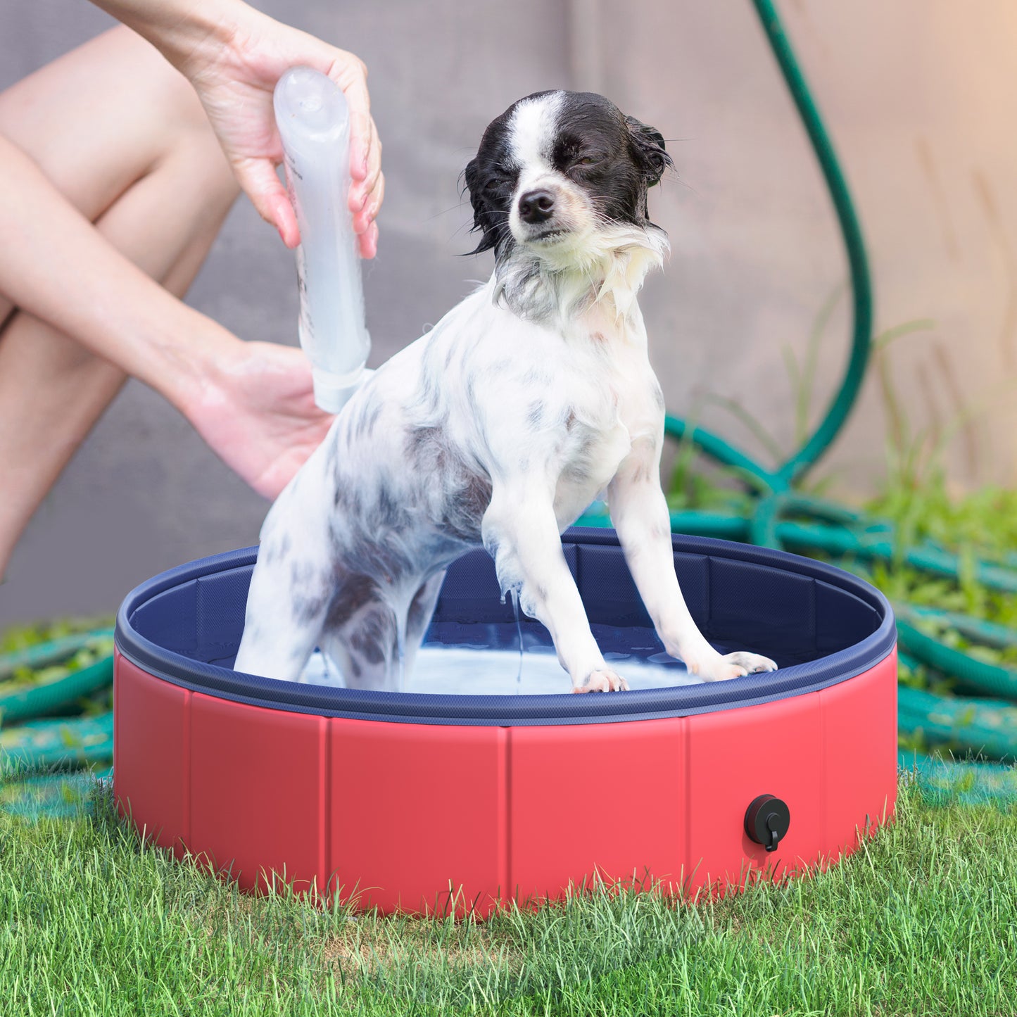 PawHut Piscina Plegable para Perros Gatos Ø80x20 cm Bañera Portátil para Mascotas PVC Antideslizante Múltiples Usos para Interiores y Exteriores Rojo