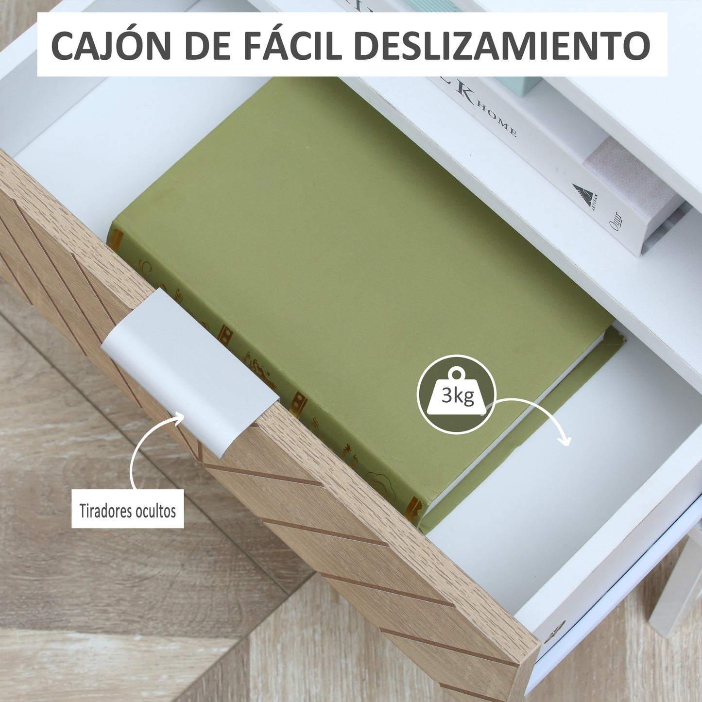 HOMCOM Mesita de Noche Moderna Mesilla de Noche con Cajón y Compartimiento Mesa de Noche para Dormitorio Salón 45x39x48 cm Blanco y Roble