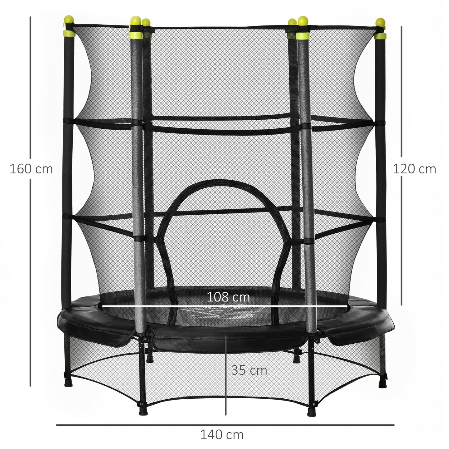 HOMCOM Trampolín para Niños de +3 Años Ø140x160 cm Cama Elástica de Salto Infantil con Red de Seguridad y Marco Acero para Interiores y Exteriores Carga 45 kg Negro