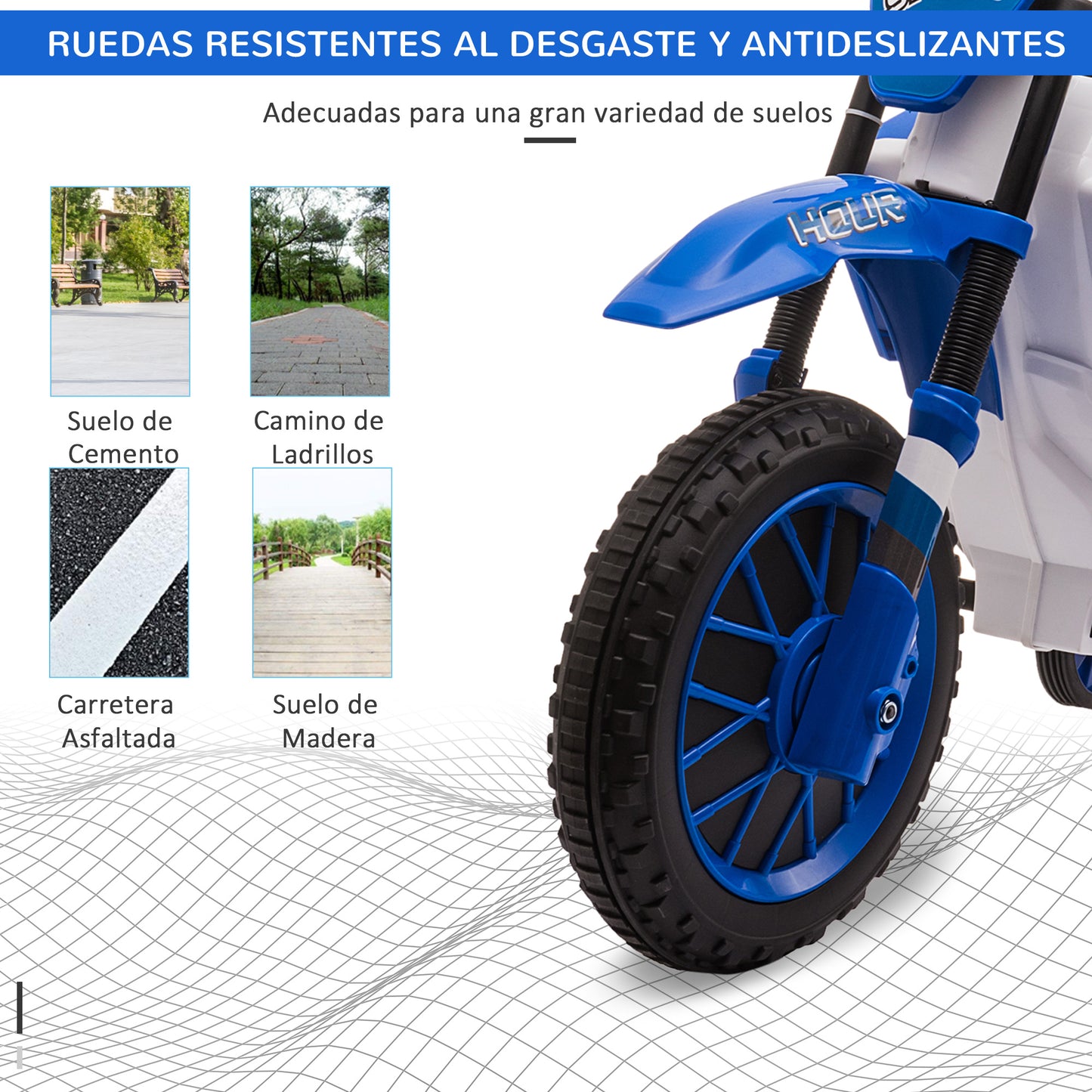 HOMCOM Moto Eléctrica para Niños de +3 Años 12V Moto de Juguete Infantil con 2 Ruedas de Equilibrio Velocidad Máx. 8 km/h Arranque Suave 106,5x51,5x68 cm Azul