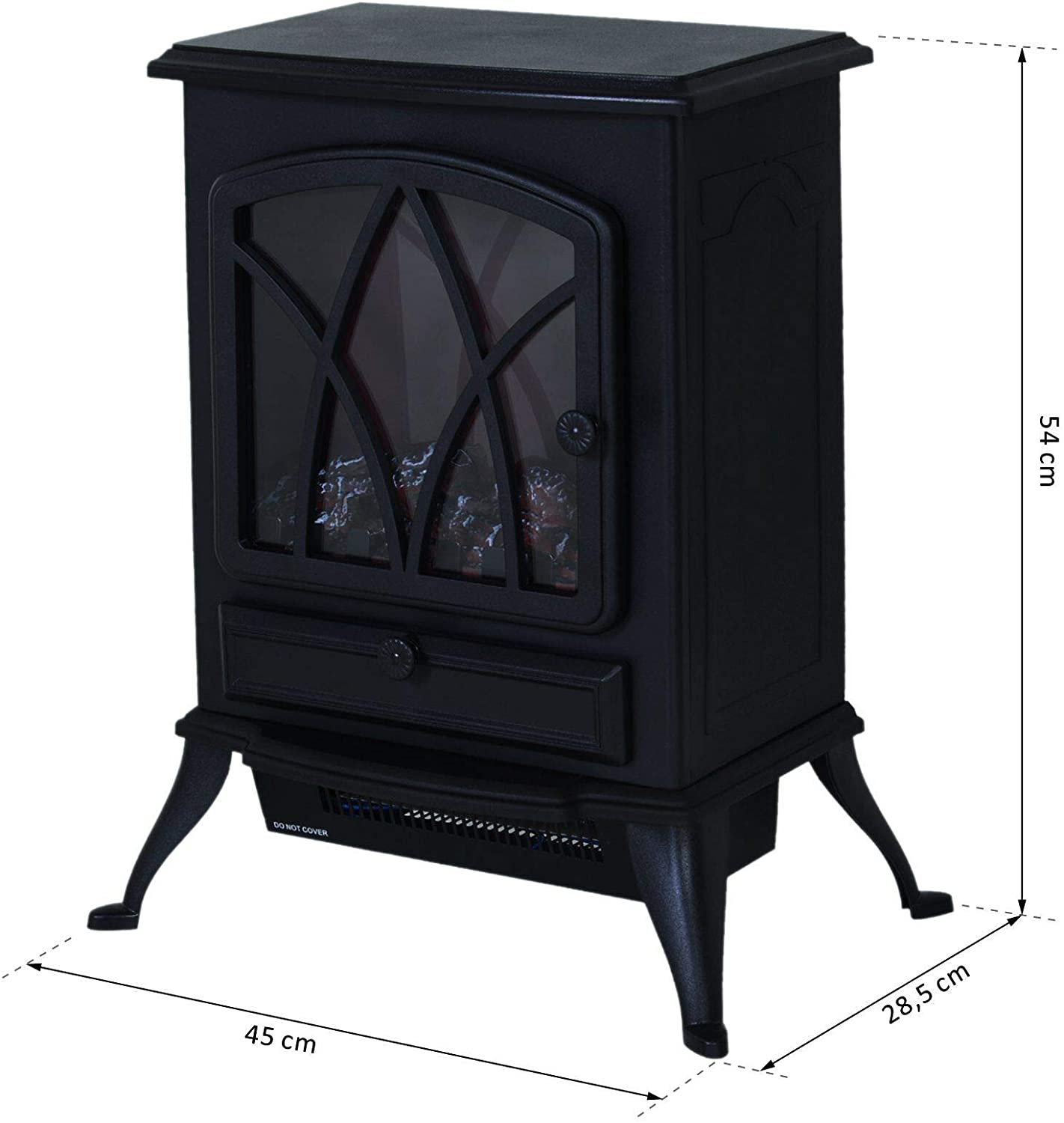 HOMCOM Chimenea Eléctrica 1000W/2000W Chimenea Decorativa con Ventana Efecto de Llama Brillo Ajustable y Protección Sobrecalentamiento para 15-30 ㎡ 45x28,5x54 cm Negro