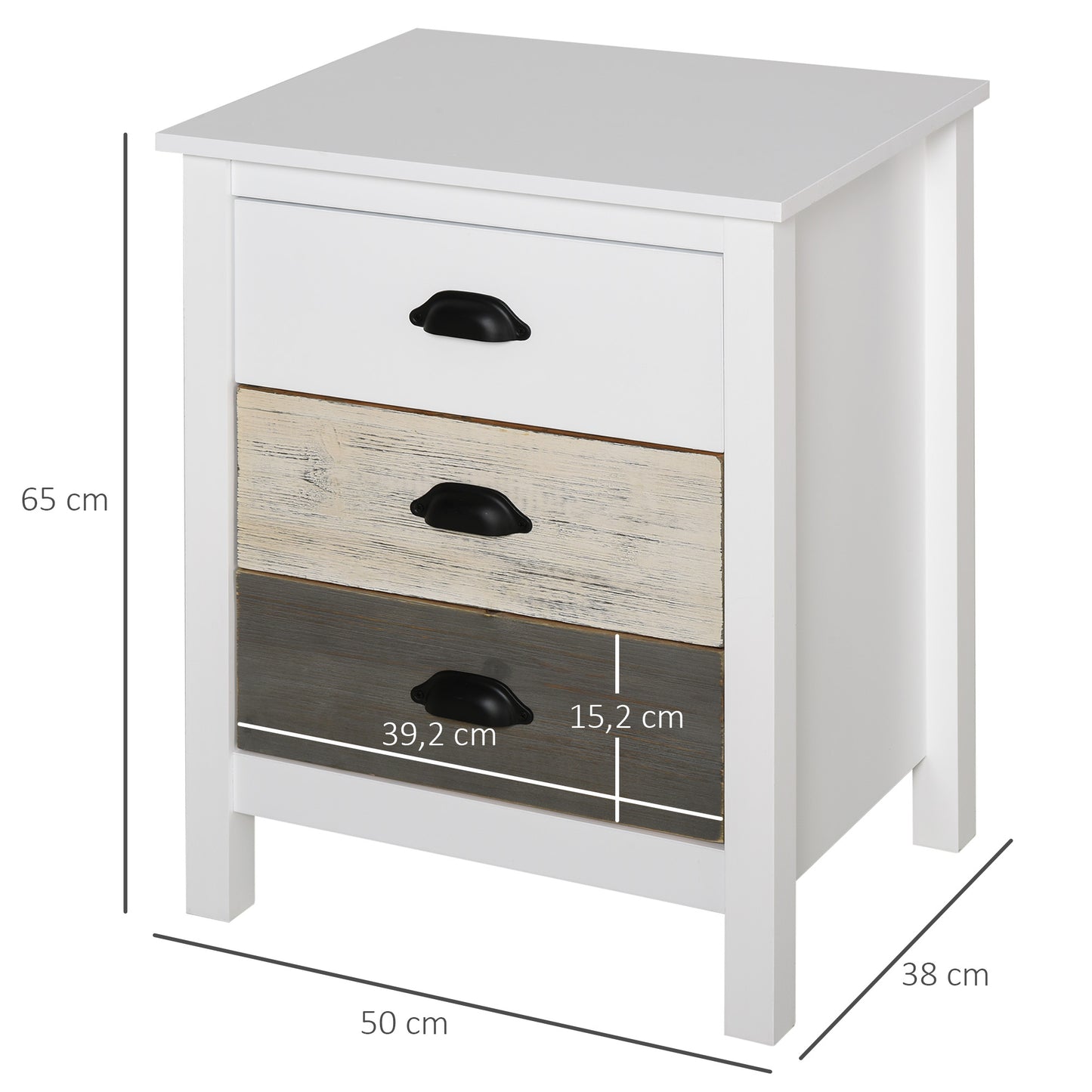 HOMCOM Mesita de Noche Moderna Mesilla de Noche con 3 Cajones Mesa de Noche para Dormitorio Salón 50x38x65 cm Blanco