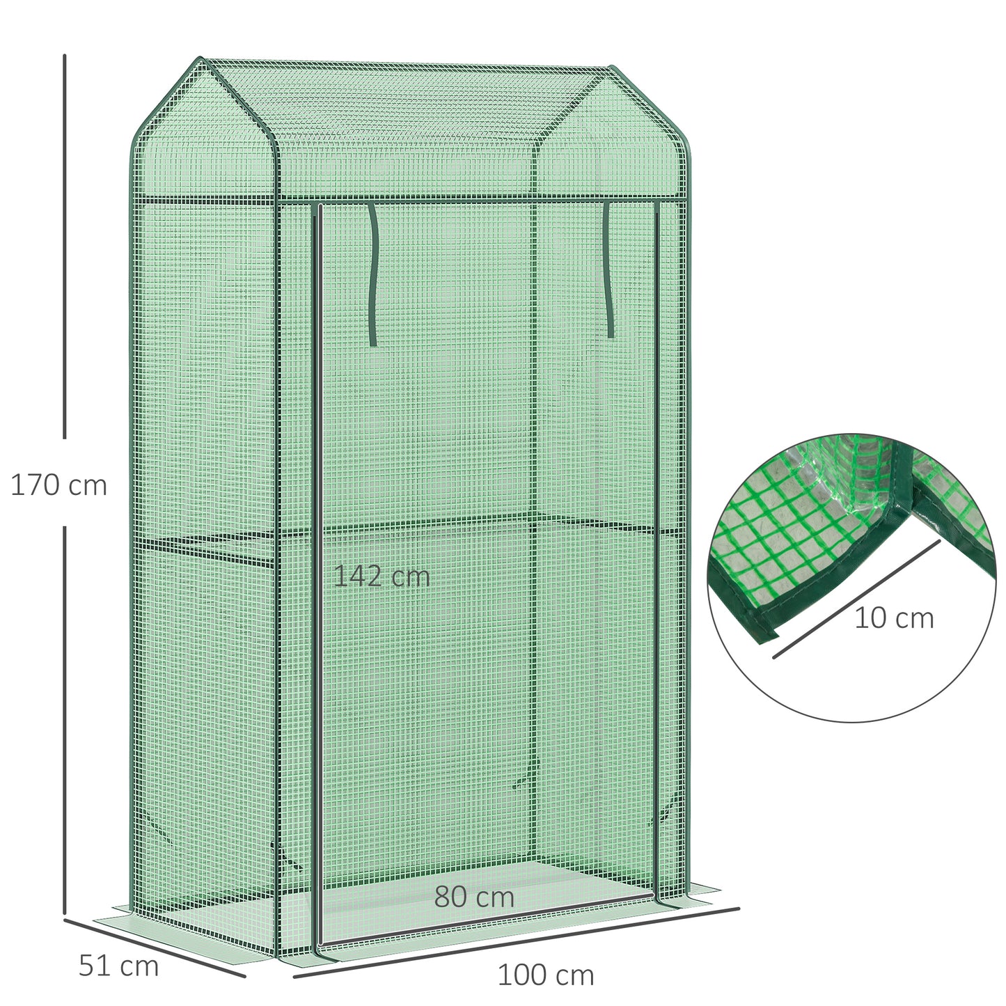 Outsunny Invernadero de Jardín Vivero Casero con Puerta Enrollable Cubierta de PE y Marco de Metal para Cultivos Plantas Tomates Terraza Patio 100x51x170 cm Verde