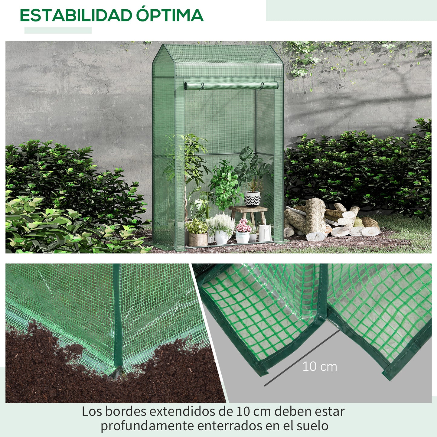 Outsunny Invernadero de Jardín Vivero Casero con Puerta Enrollable Cubierta de PE y Marco de Metal para Cultivos Plantas Tomates Terraza Patio 100x51x170 cm Verde