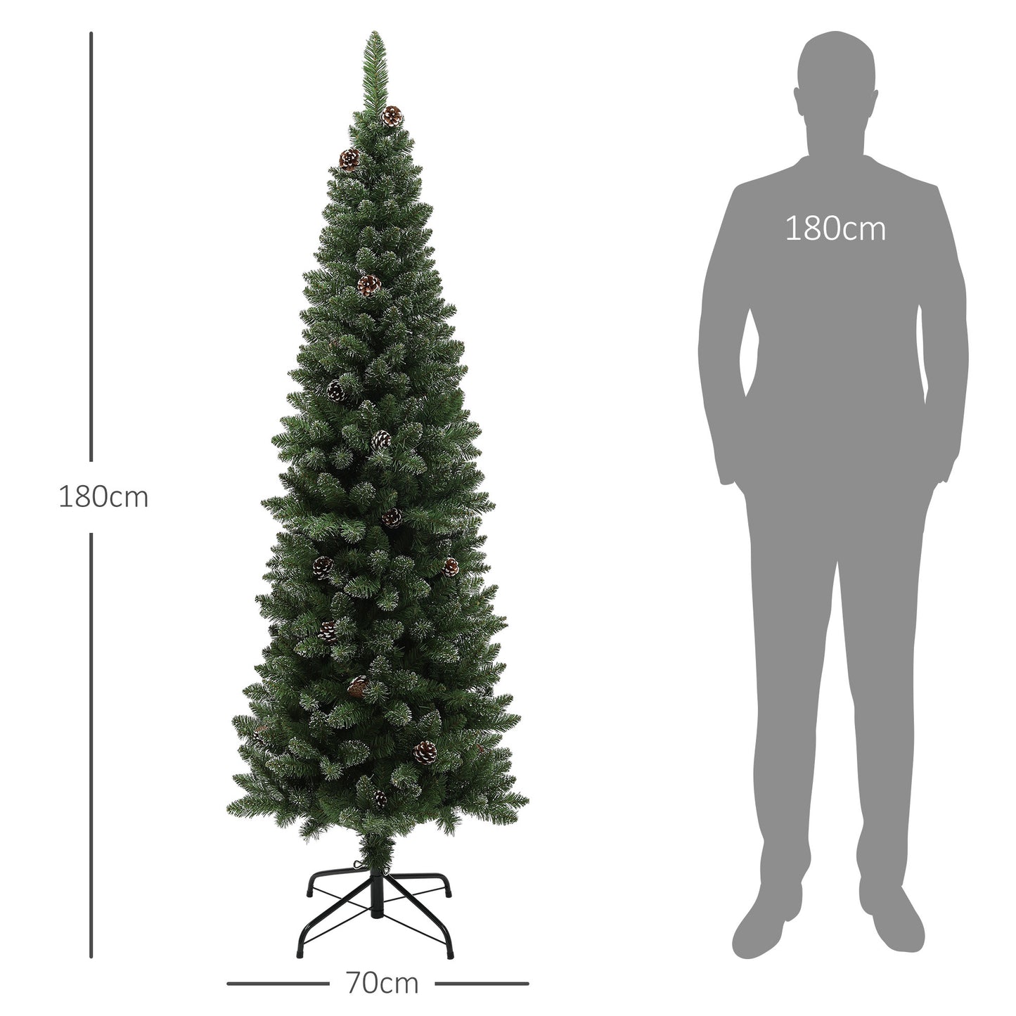 HOMCOM Árbol de Navidad 180 cm Árbol de Navidad Artificial con 618 Ramas 30 Piñas y Soporte de Metal Árbol Navideño para Salón Interior Verde