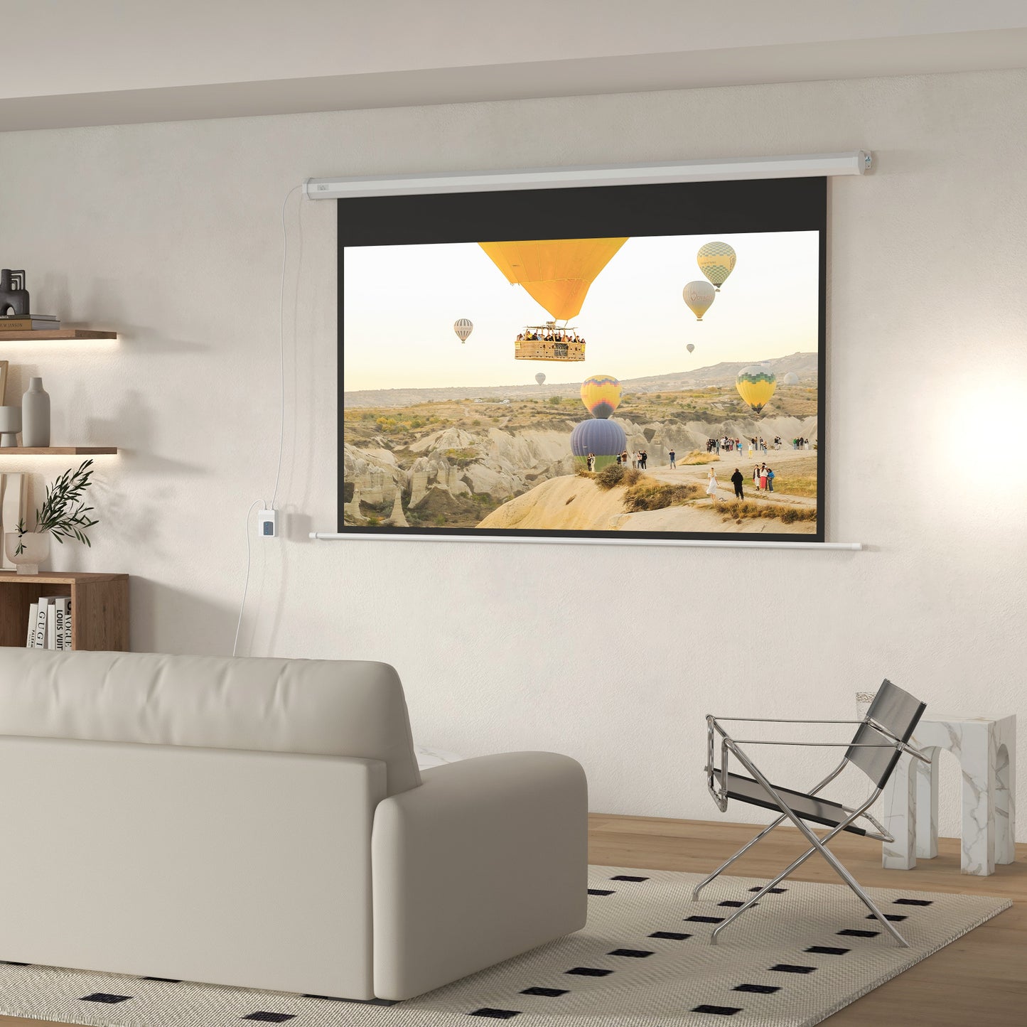 HOMCOM Pantalla Proyector 84 Pulgadas Pantalla de Proyección Portátil Formato 16:9 con Mando a Distancia para Interior y Exterior Cine en Casa Patio 186x105 cm Blanco