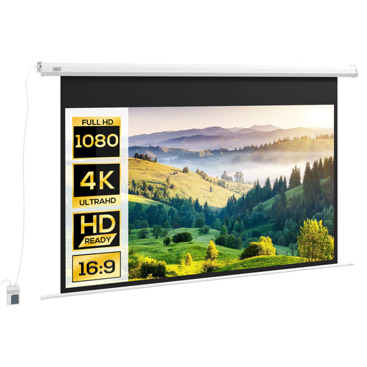 HOMCOM Pantalla Proyector 84 Pulgadas Pantalla de Proyección Portátil Formato 16:9 con Mando a Distancia para Interior y Exterior Cine en Casa Patio 186x105 cm Blanco