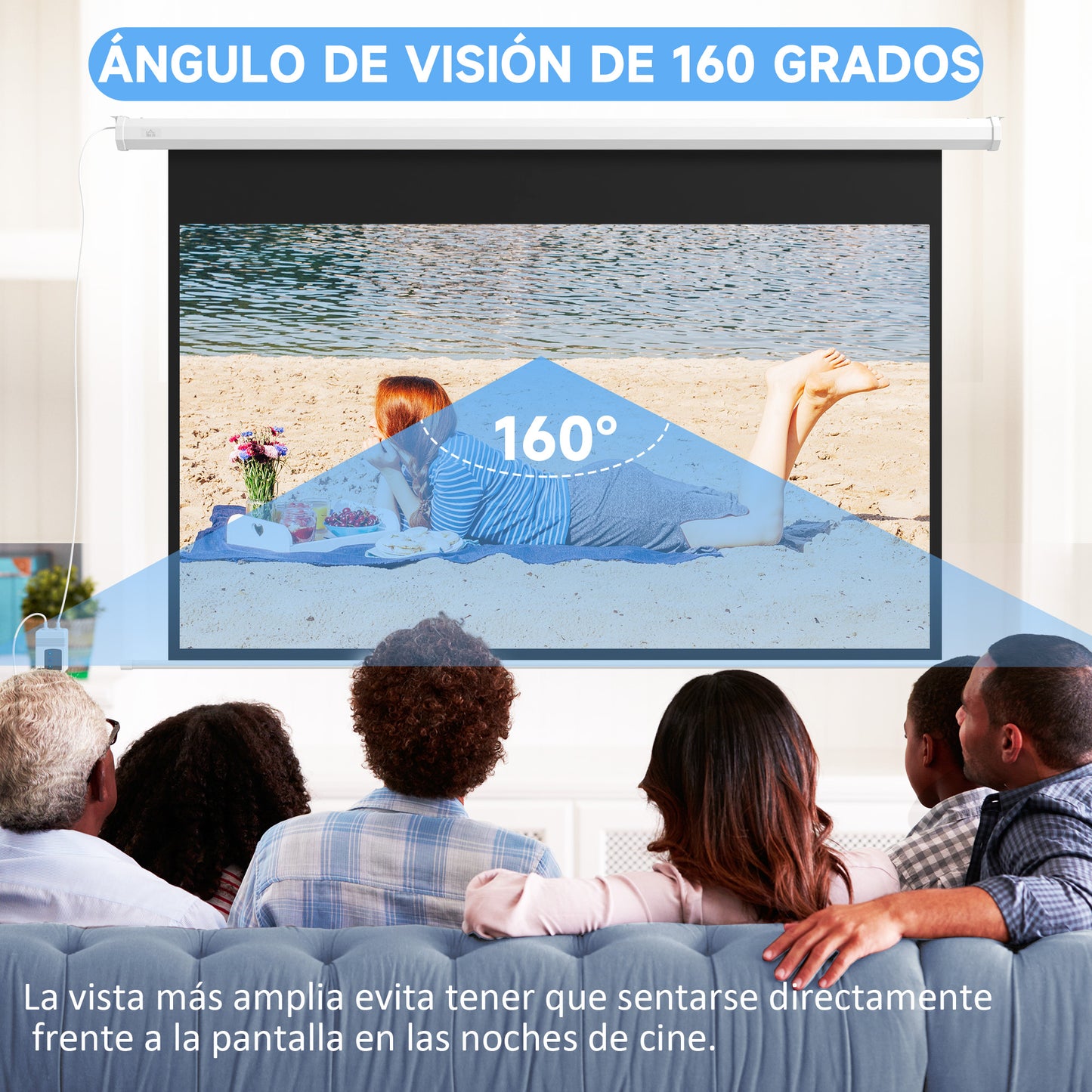 HOMCOM Pantalla Proyector 84 Pulgadas Pantalla de Proyección Portátil Formato 16:9 con Mando a Distancia para Interior y Exterior Cine en Casa Patio 186x105 cm Blanco