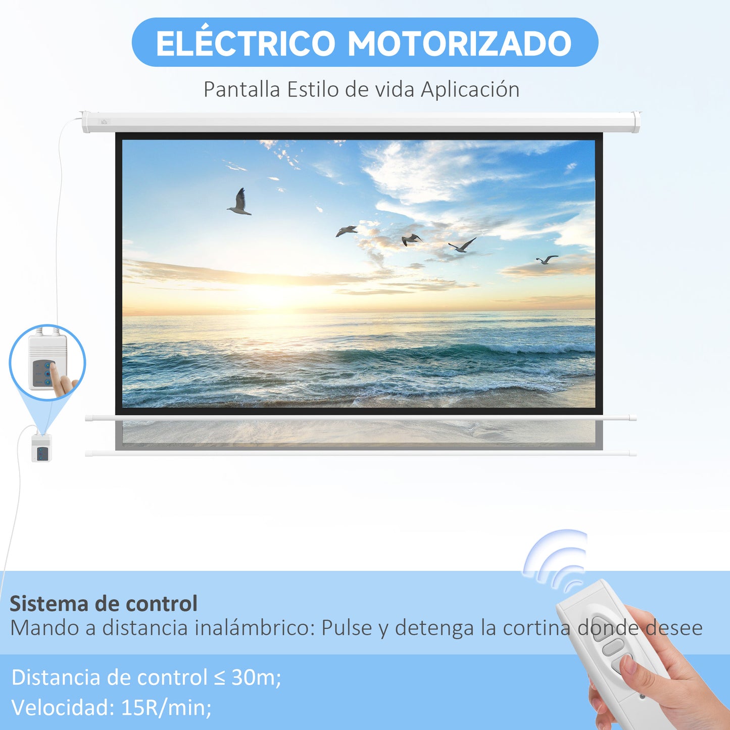 HOMCOM Pantalla Proyector 84 Pulgadas Pantalla de Proyección Portátil Formato 16:9 con Mando a Distancia para Interior y Exterior Cine en Casa Patio 186x105 cm Blanco