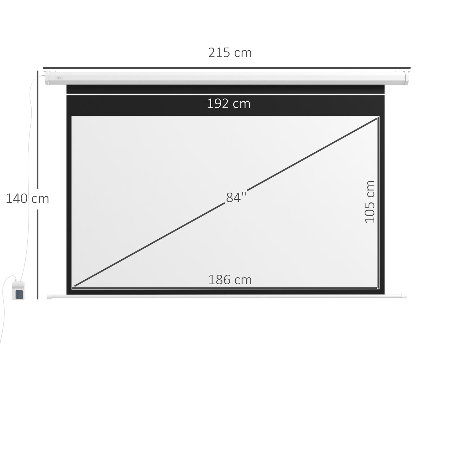 HOMCOM Pantalla Proyector 84 Pulgadas Pantalla de Proyección Portátil Formato 16:9 con Mando a Distancia para Interior y Exterior Cine en Casa Patio 186x105 cm Blanco