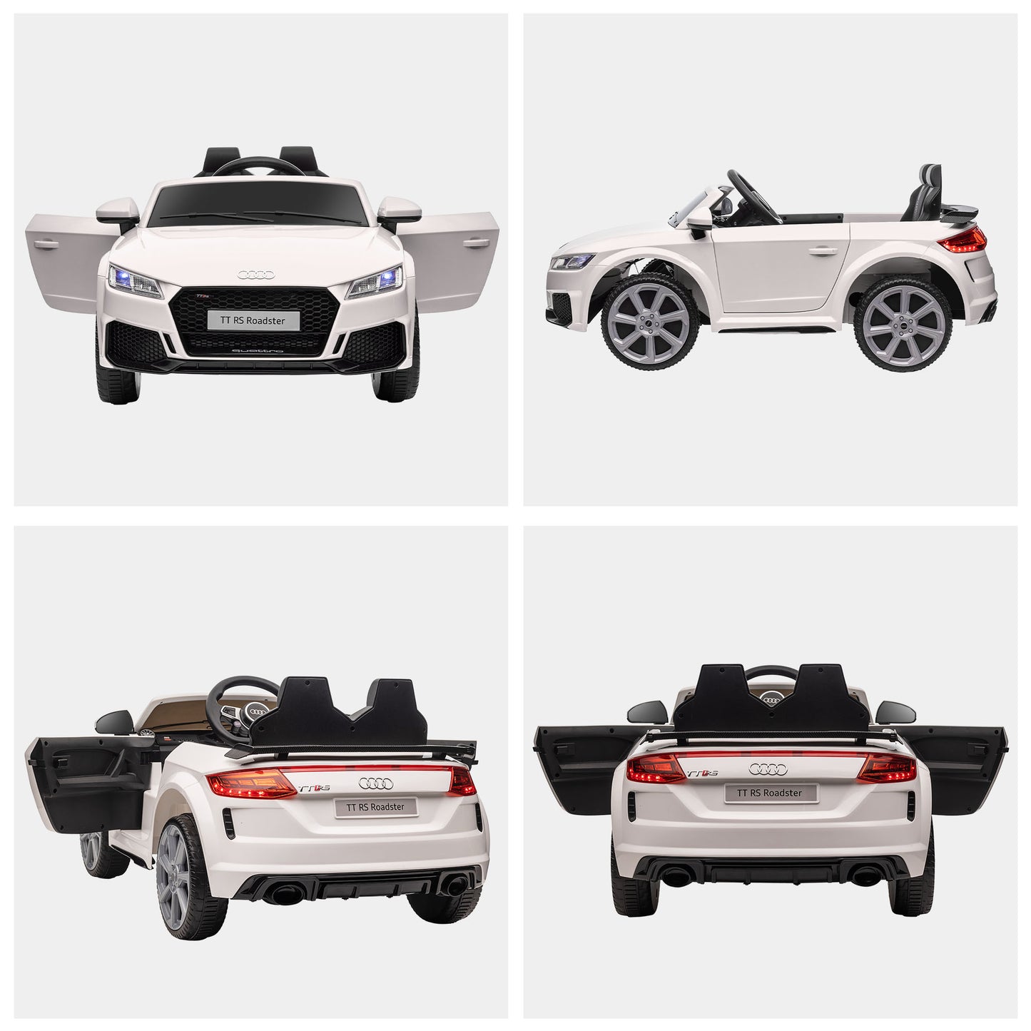 HOMCOM Coche Eléctrico para Niños de 3+ Años Audi TT Eléctrico Infantil 12V con Velocidad 3 km/h Mando a Distancia Música Luces Doble Apertura de Puerta 102x60x44 cm Blanco