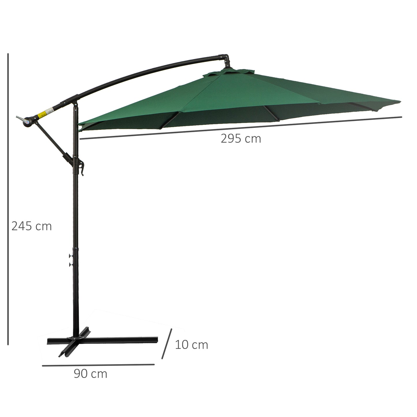 Outsunny Sombrilla de Jardín Ø300x250 cm Parasol Excéntrico Inclinable con Manivela Base Cruzada y Soporte de Acero Protección Solar para Terraza Exterior Verde