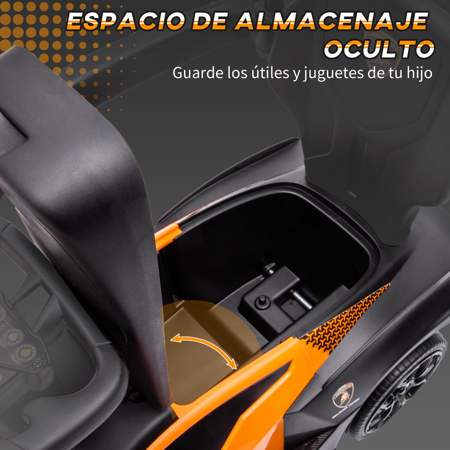 AIYAPLAY 2 en 1 Coche Correpasillos para Niños 12-36 Meses Lamborghini Essenza SCV12 Andador Empujador con Bocina Mango de Empuje y Barandilla Extraíbles 86,5x40x89,5 cm Naranja y Negro