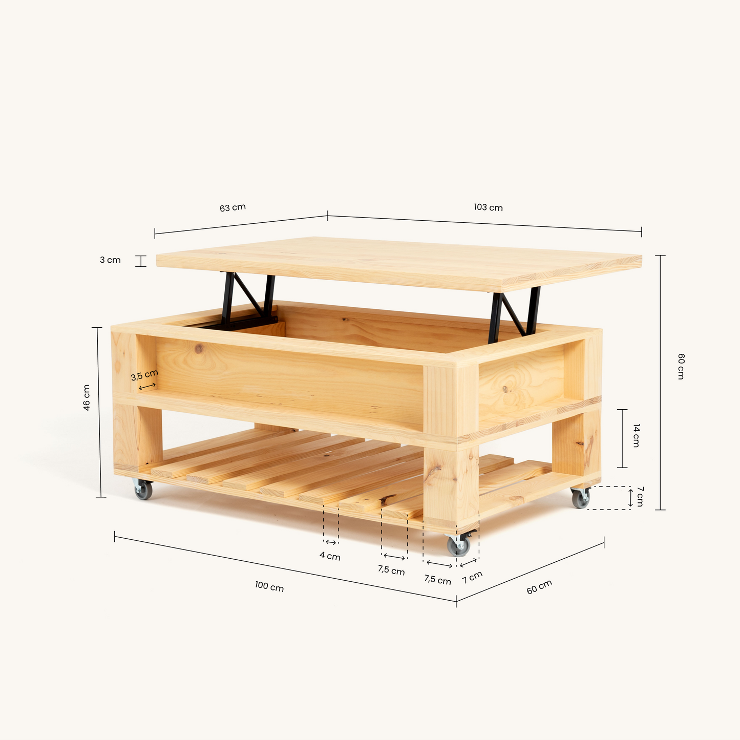 Mesa elevable Meike Blanco envejecido Sin revistero - Hannun