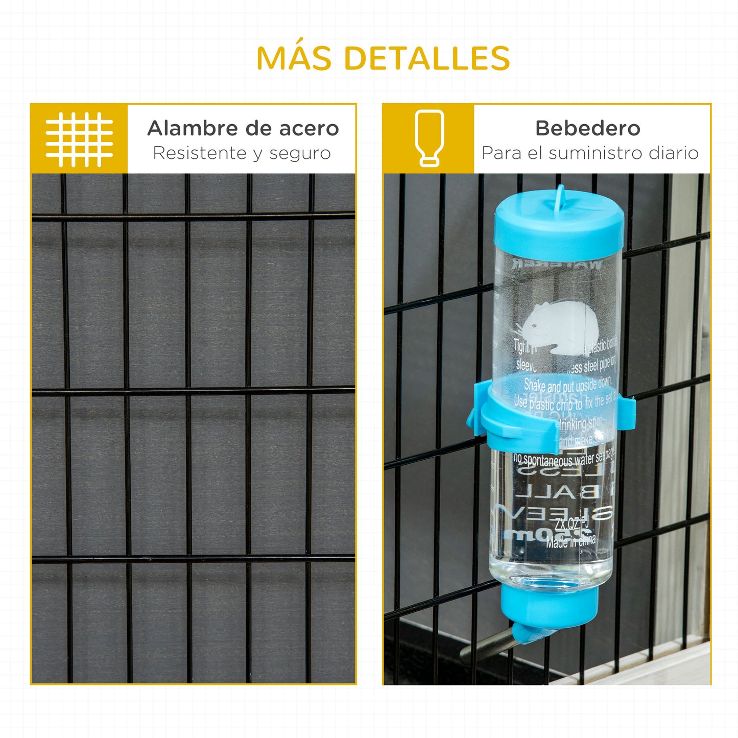 PawHut Conejera de Madera con Ruedas 90x53x55 cm Jaula de Conejillos con Bandeja Extraíble y Botella de Agua Casita para Animales Pequeños Gris Oscuro