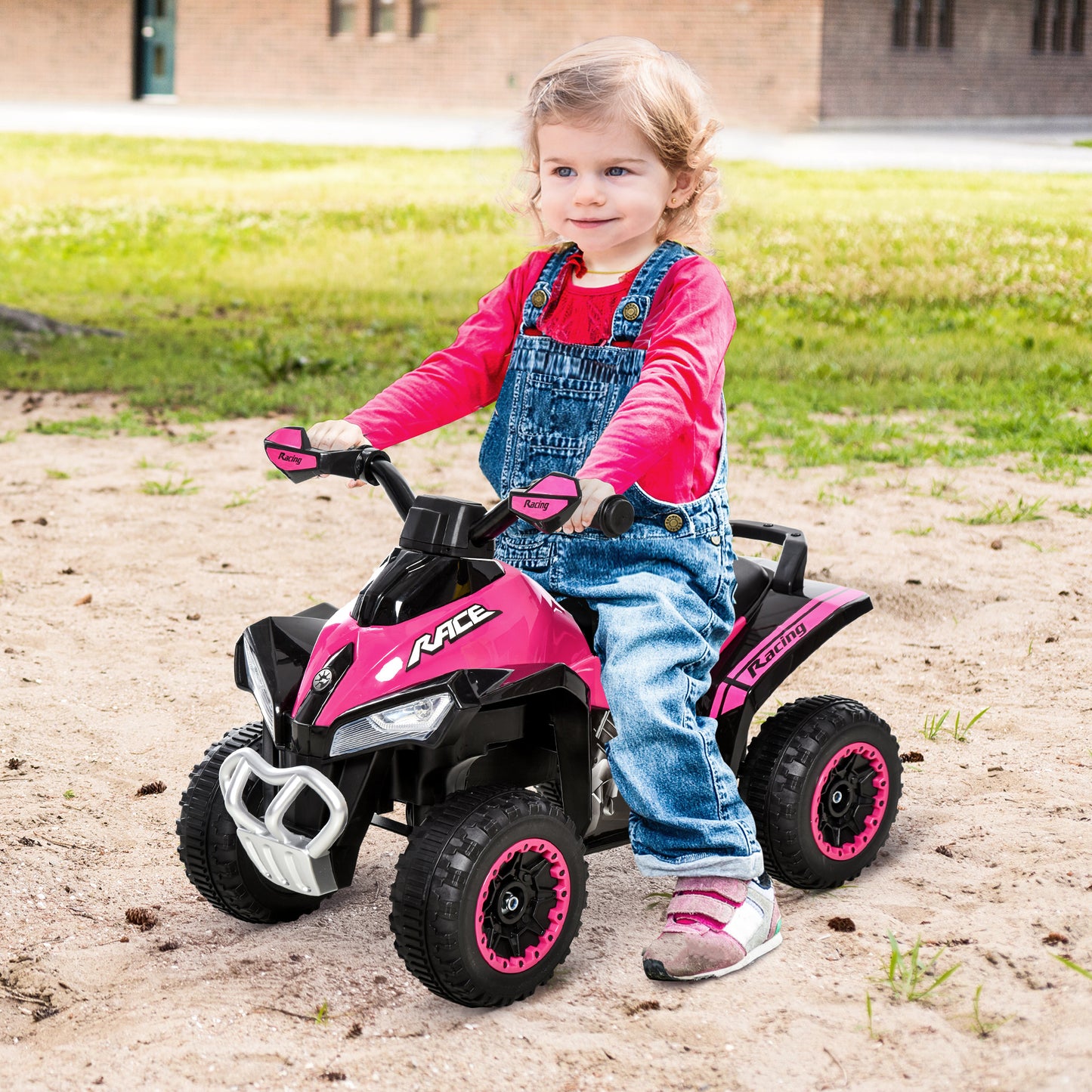 HOMCOM Quad Moto Correpasillo para Niños de 18-36 Meses con Función de Luces y Música Diseño Novedoso Soporta hasta 20 kg 67,5x38x44 cm Rosa