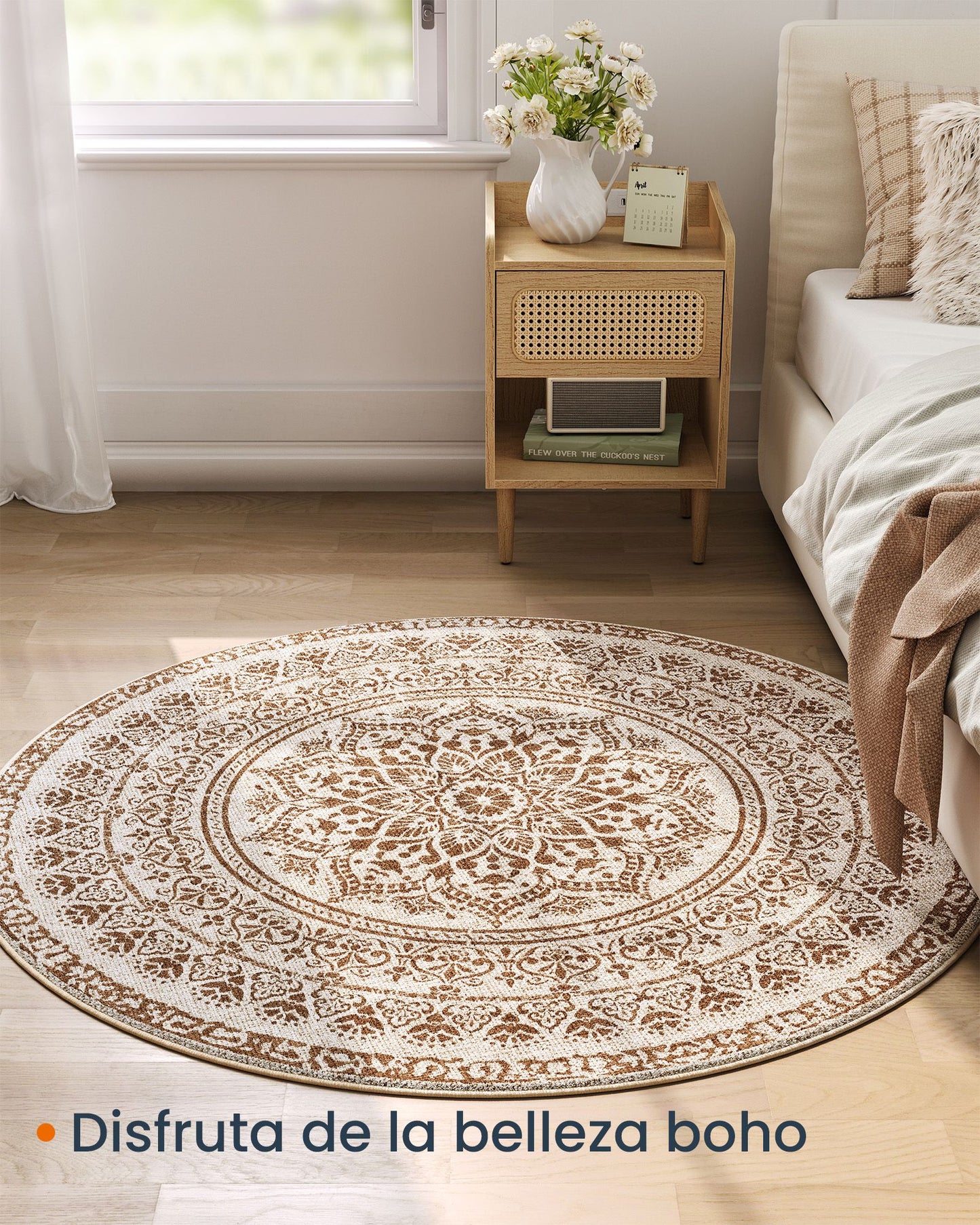 Alfombra Diámetro de 120 cm Beige Capuchino-SONGMICS HOME