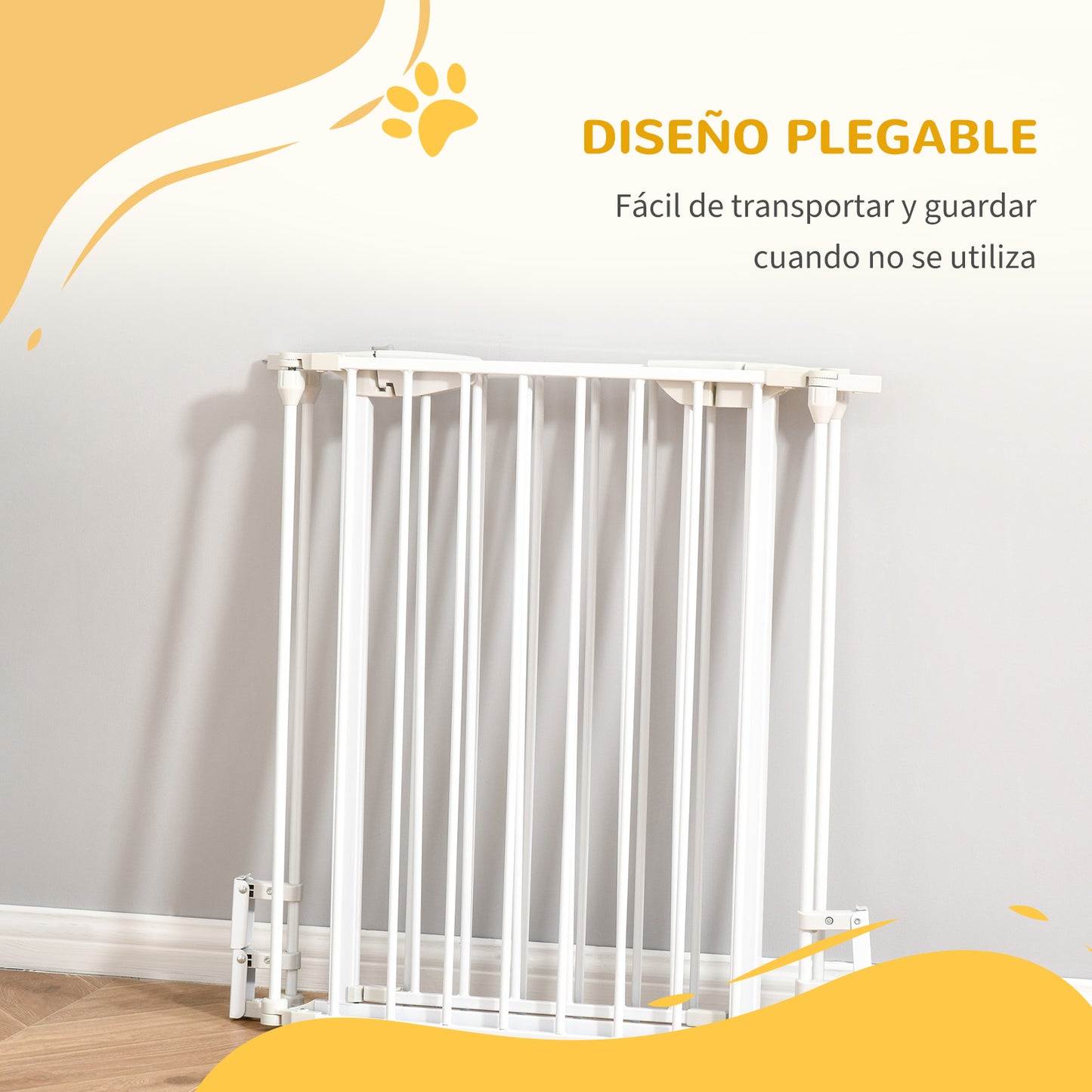 PawHut Barrera para Perros Plegable Valla para Mascotas de 3 Paneles con Cierre Inteligente Barrera de Seguridad para Escalera Pasillo 180x74,5 cm Blanco