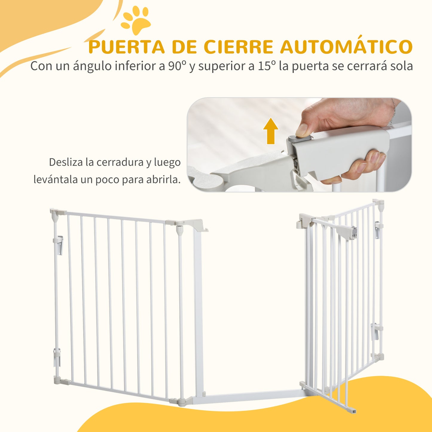 PawHut Barrera para Perros Plegable Valla para Mascotas de 3 Paneles con Cierre Inteligente Barrera de Seguridad para Escalera Pasillo 180x74,5 cm Blanco