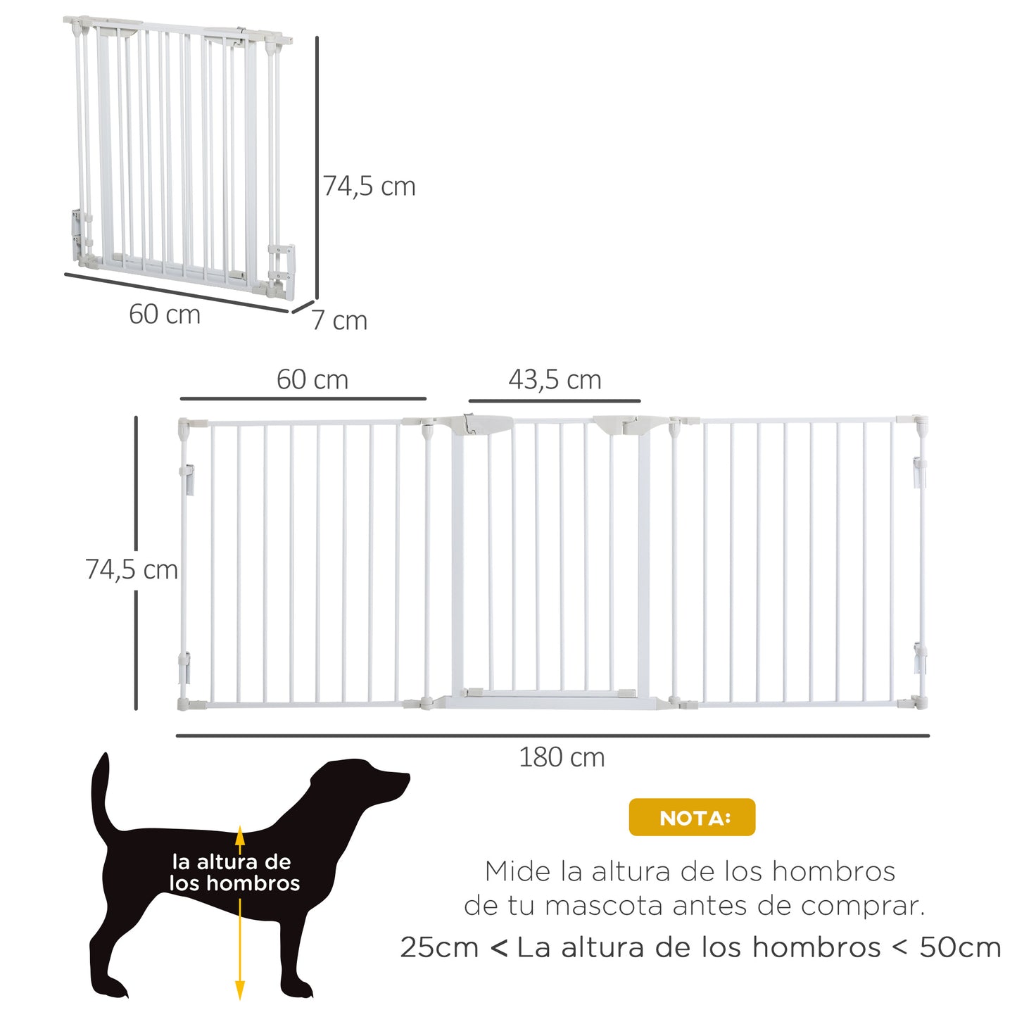 PawHut Barrera para Perros Plegable Valla para Mascotas de 3 Paneles con Cierre Inteligente Barrera de Seguridad para Escalera Pasillo 180x74,5 cm Blanco