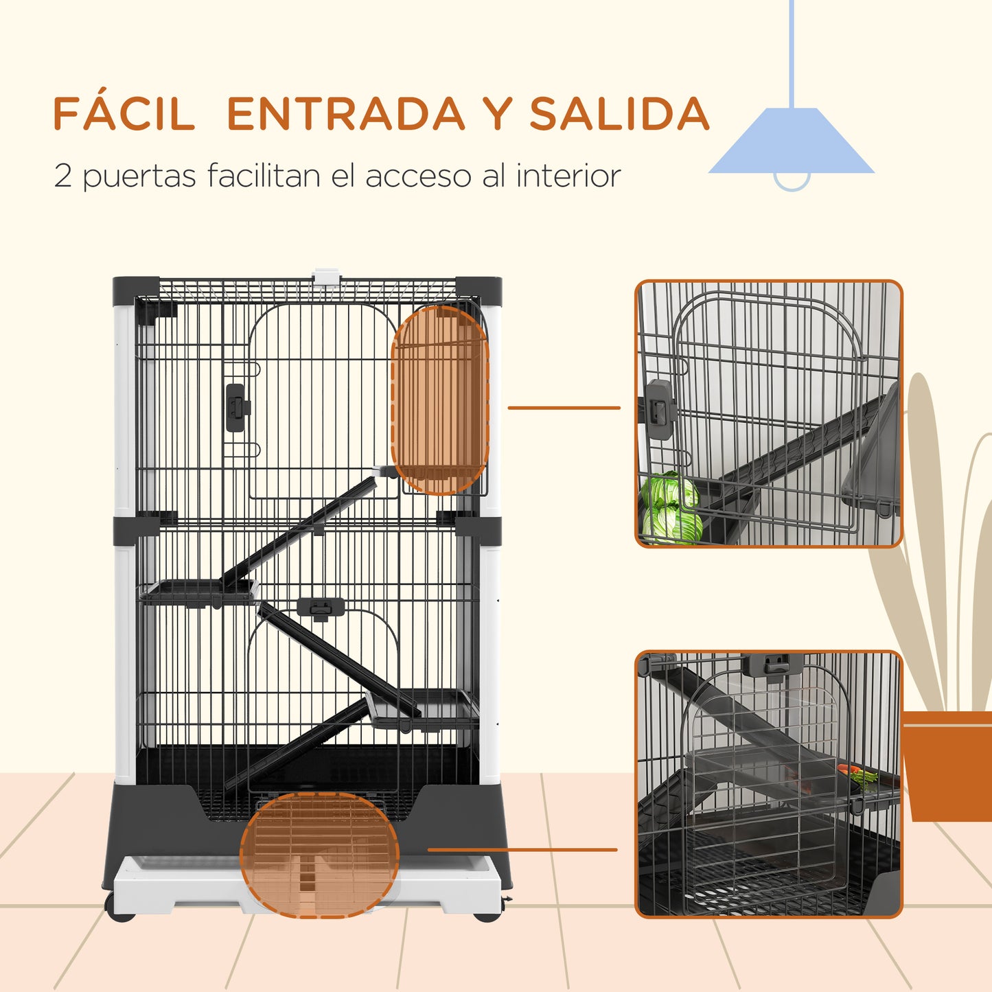 PawHut Jaula para Animales Pequeños con Ruedas 114x75x50 cm Valla para Mascotas con 3 Plataformas 3 Rampas Bandejas Extraíbles para Hurones Conejos Negro