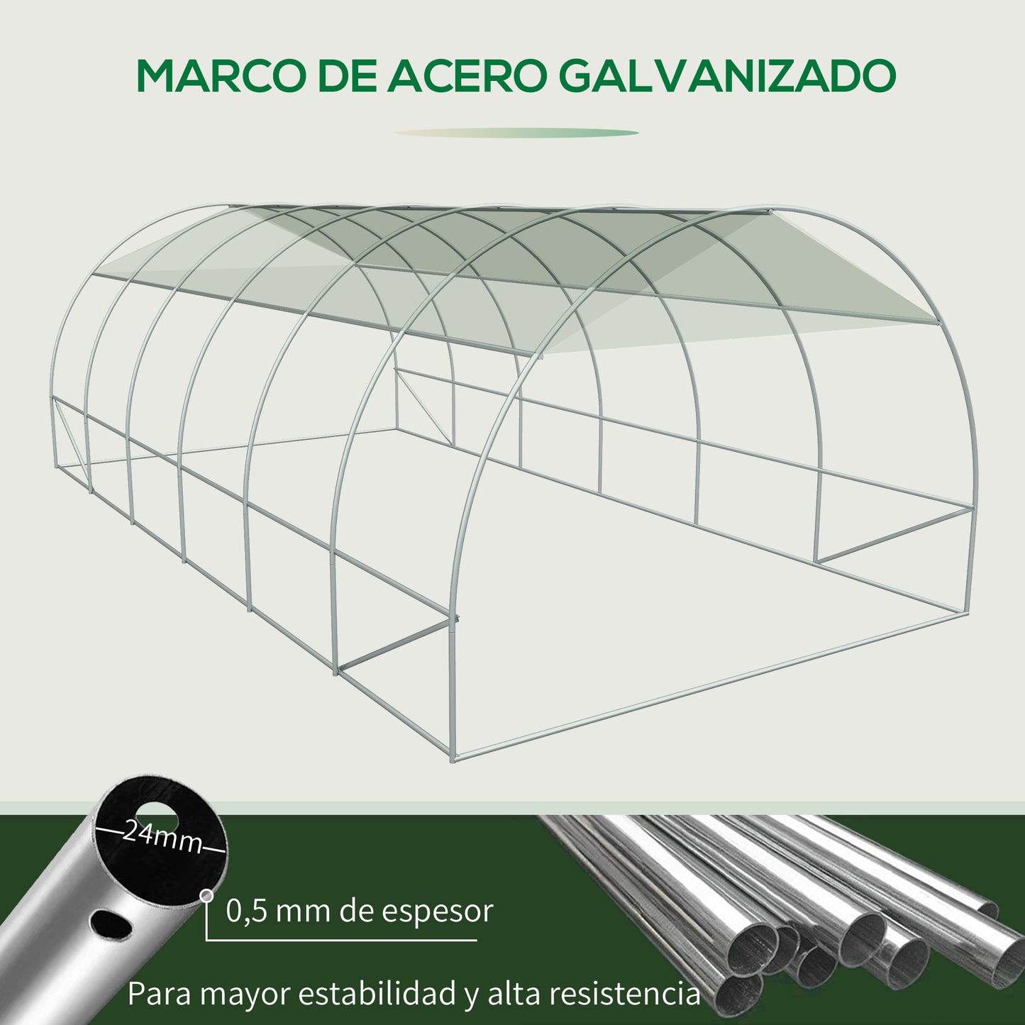 Outsunny Invernadero de Túnel 6x3x2 m Invernadero de Jardín con Puerta Enrollable 12 Ventanas Cubierta de PE 140 g/m² y Metal Galvanizado para Cultivos Plantas Verduras Blanco