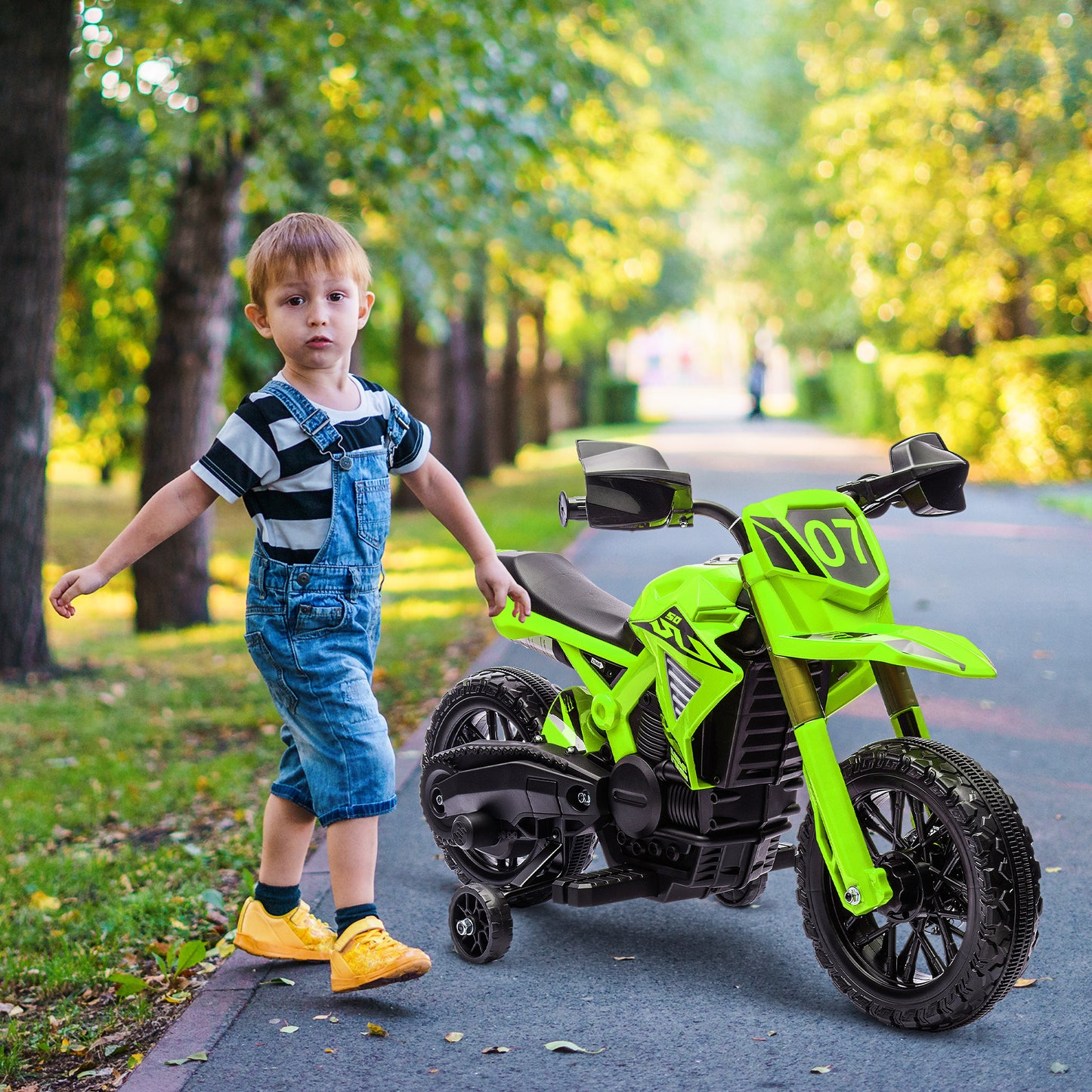 AIYAPLAY Moto Eléctrica para Niños de +3 Años Moto a Batería para Niños 6V con Ruedas de Entrenamiento y Bocina Moto para Niños Carga 30 kg Verde