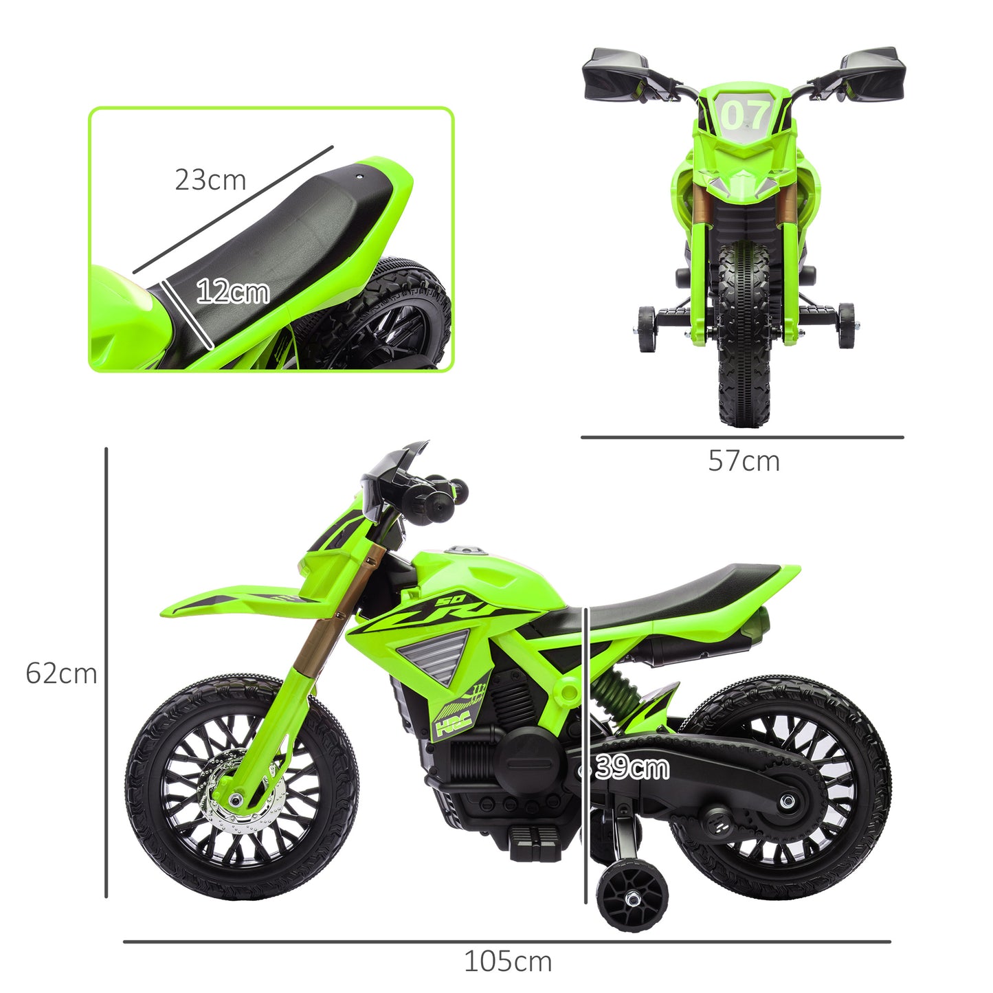 AIYAPLAY Moto Eléctrica para Niños de +3 Años Moto a Batería para Niños 6V con Ruedas de Entrenamiento y Bocina Moto para Niños Carga 30 kg Verde