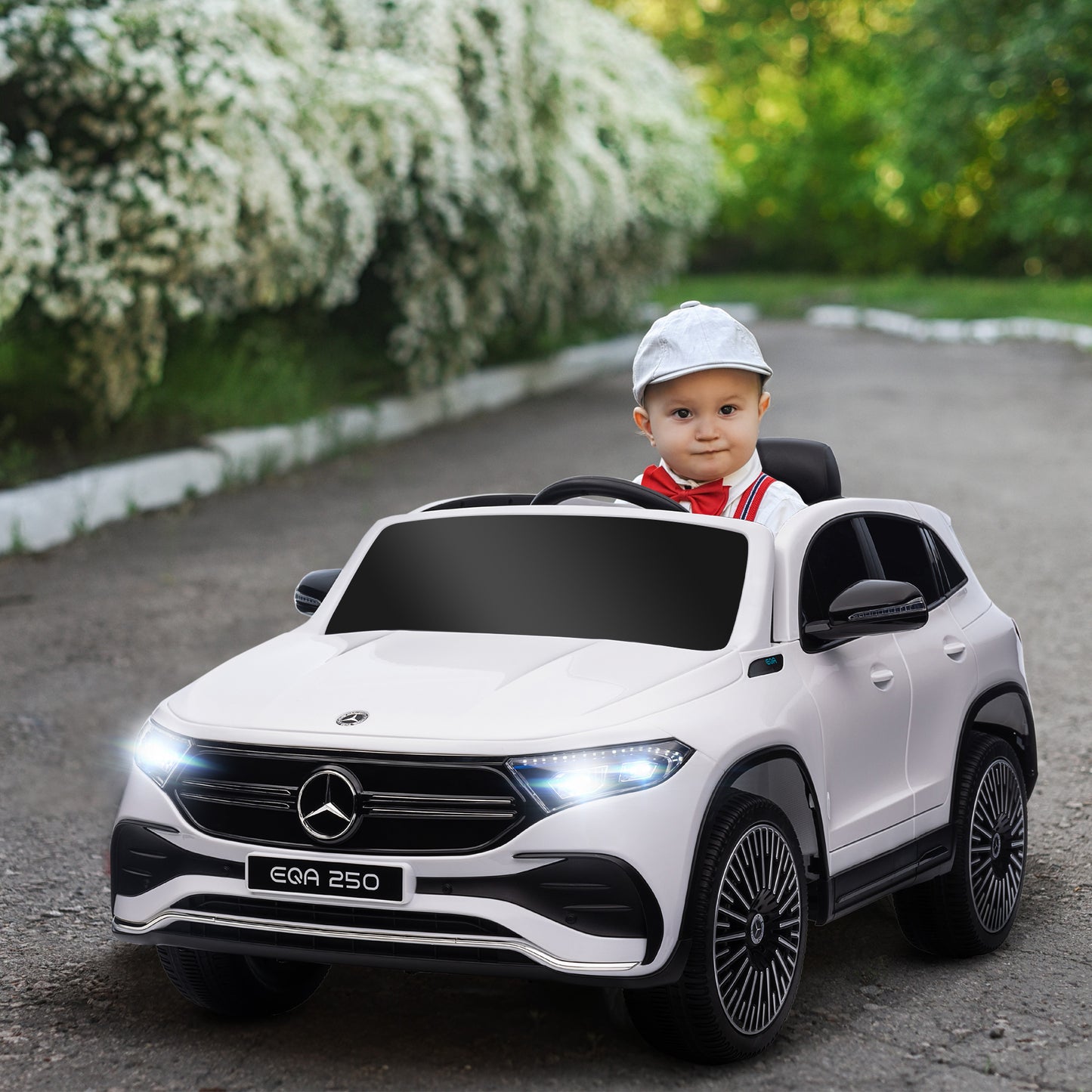 HOMCOM Coche Eléctrico para Niños Mercedes-Benz EQA Coche de Batería 12V con Control Remoto Música Bocina Velocidad 3-8 km/h para Niños de 3-8 Años 111,5x69x52,5 cm Blanco